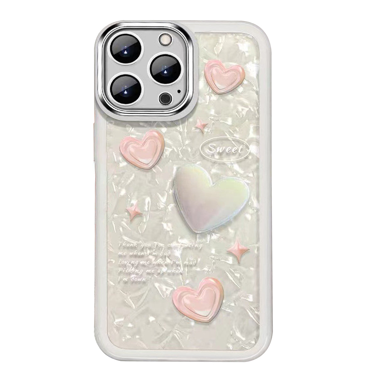 For iPhone 12 Pro TPU Tempered Glass Phone Case 3D Heart Shape Lens Protector Phone Cover