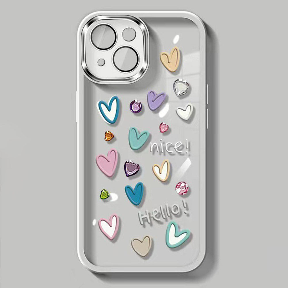 For iPhone 13 TPU Phone Case Love Heart Pattern Printed Cover with Camera Lens Film