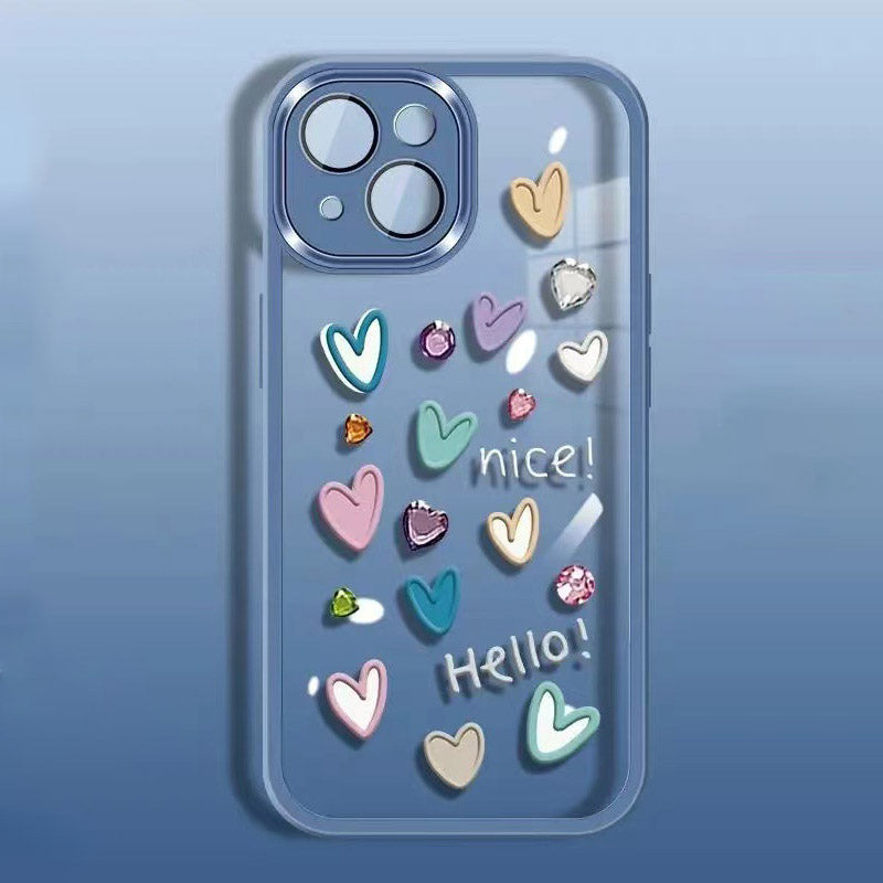 For iPhone 13 TPU Phone Case Love Heart Pattern Printed Cover with Camera Lens Film
