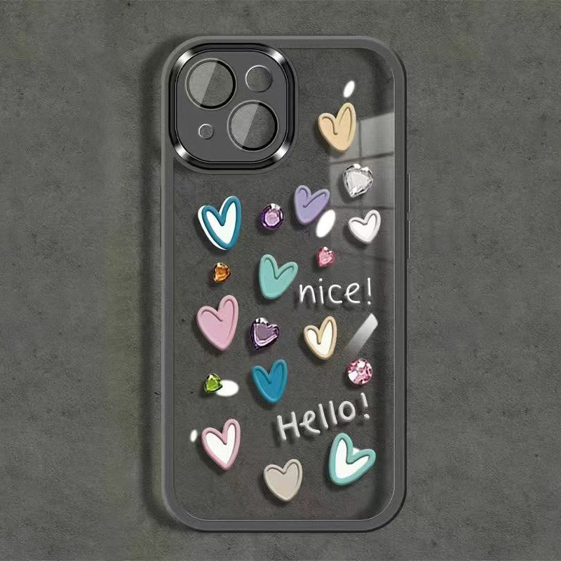 For iPhone 13 TPU Phone Case Love Heart Pattern Printed Cover with Camera Lens Film