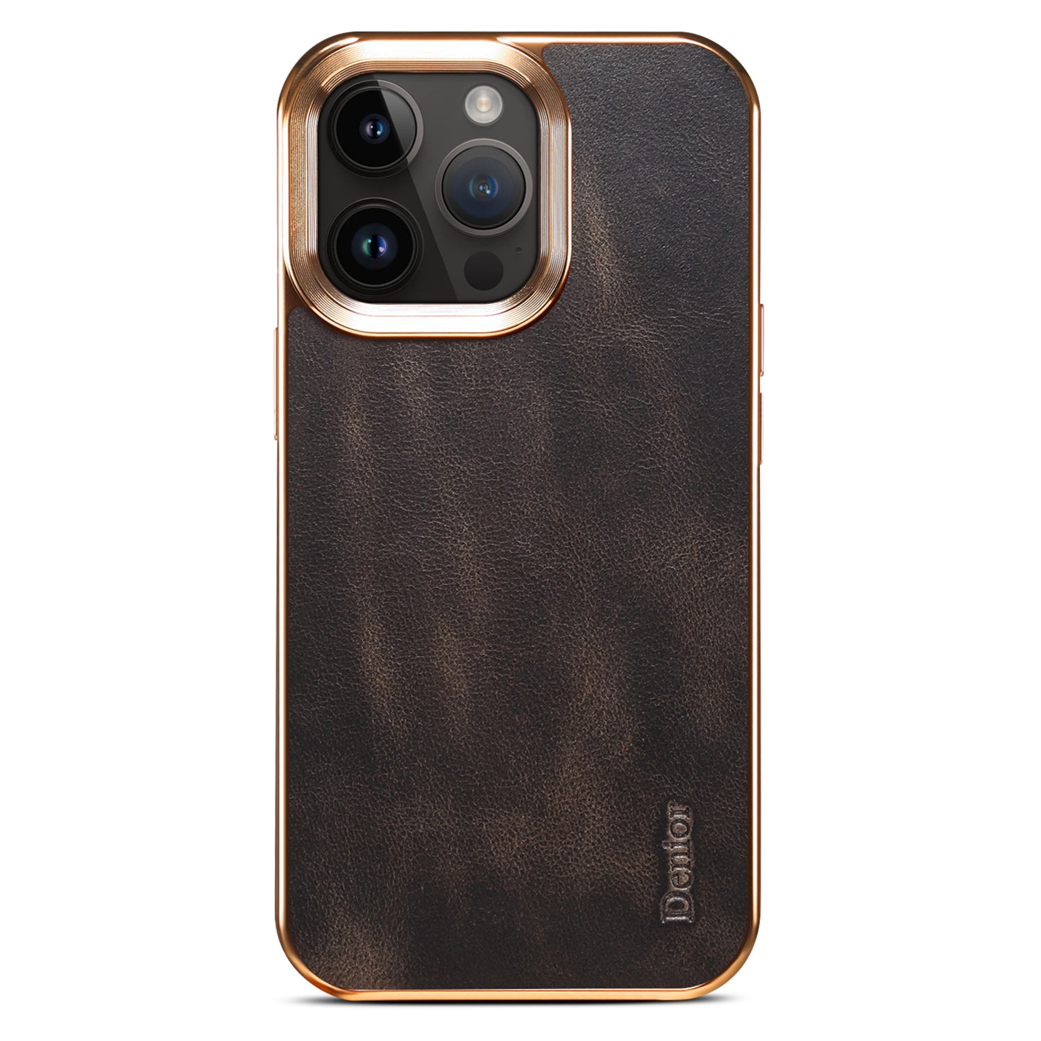 DENIOR For iPhone 12 Pro Max Waxy Textured Phone Case Genuine Cow Leather PU Leather PC Electroplating Cover