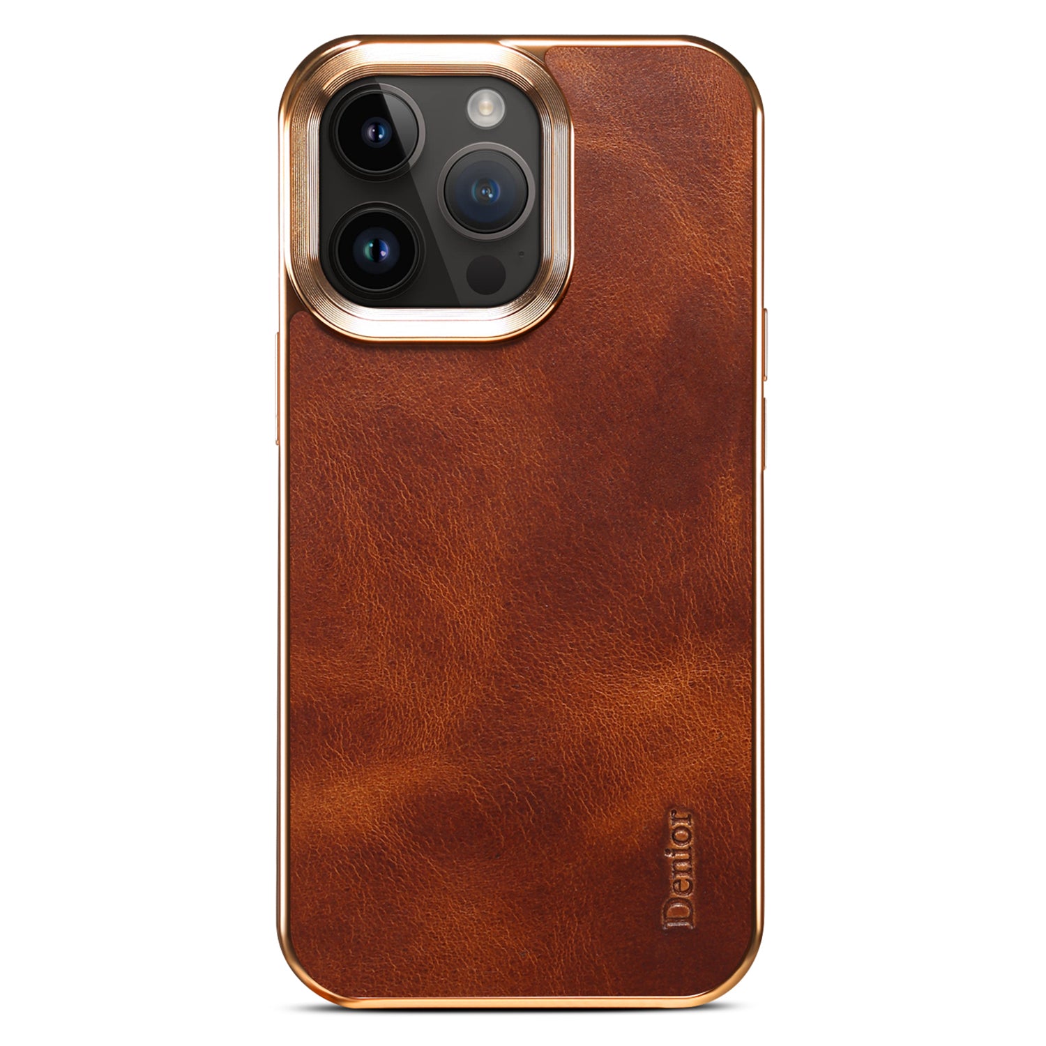 DENIOR For iPhone 12/12 Pro Waxy Textured Electroplating Case Genuine Cow Leather PU Leather PC Phone Cover