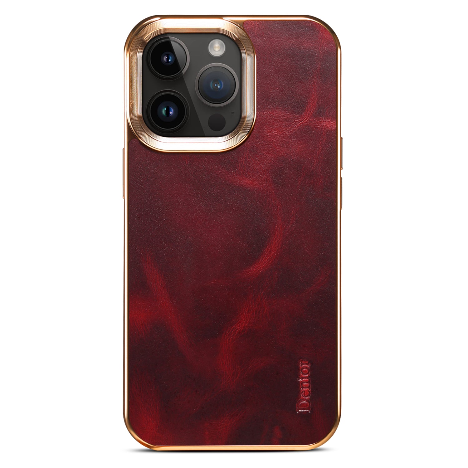 DENIOR For iPhone 12/12 Pro Waxy Textured Electroplating Case Genuine Cow Leather PU Leather PC Phone Cover