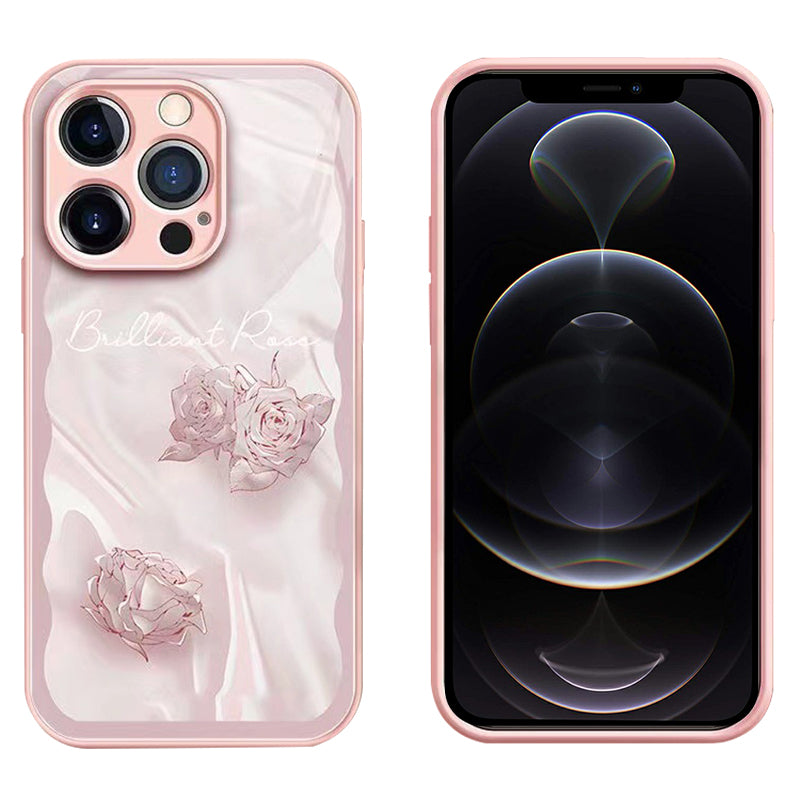 For iPhone 12 Pro 6.1 inch Rose Pattern Phone Case Anti-Scratch Tempered Glass TPU Cover