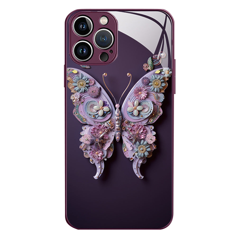 Butterfly Pattern Phone Case for iPhone 12 Pro 6.1 inch Tempered Glass TPU Drop-proof Cover