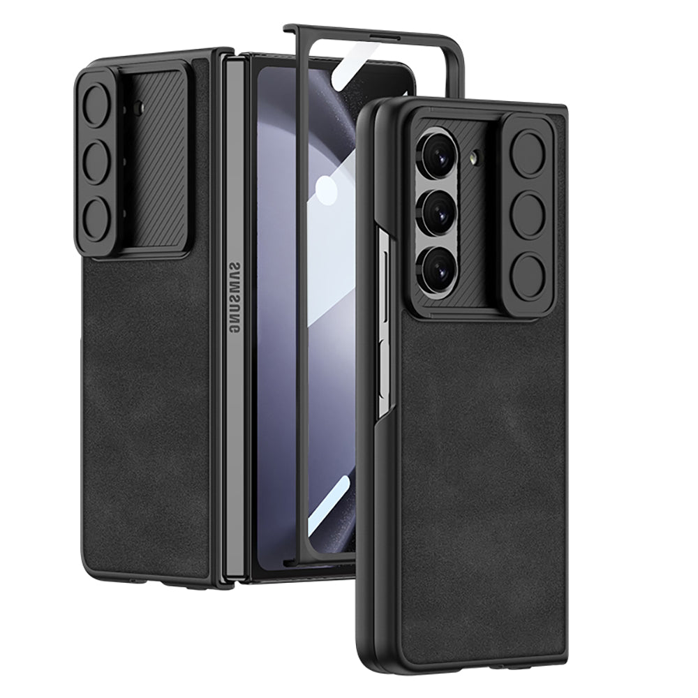 GKK Anti-Drop Telefoncover til Samsung Galaxy Z Fold5 5G Hard PC PU Slankt telefoncover med hærdet glasfilm