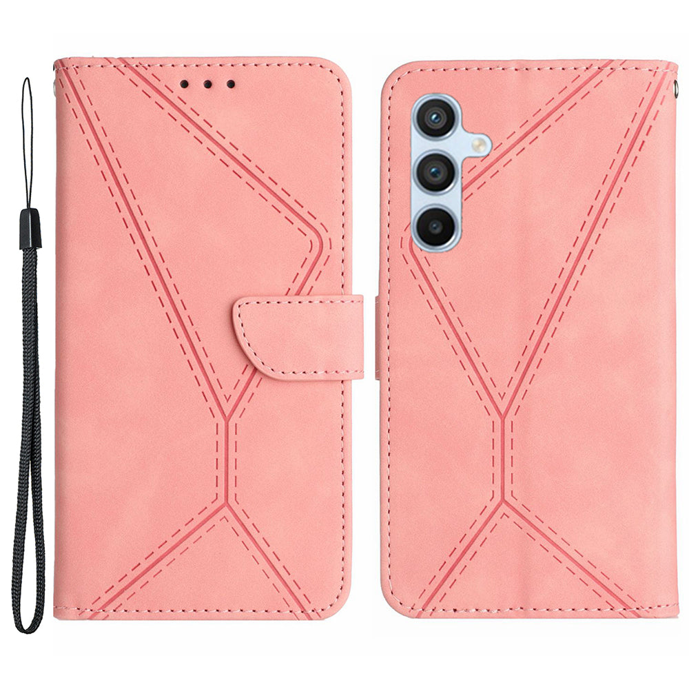 HT05 For Samsung Galaxy S23 FE Phone Case Wallet Imprinted Line Skin-touch PU Leather TPU Phone Stand Cover