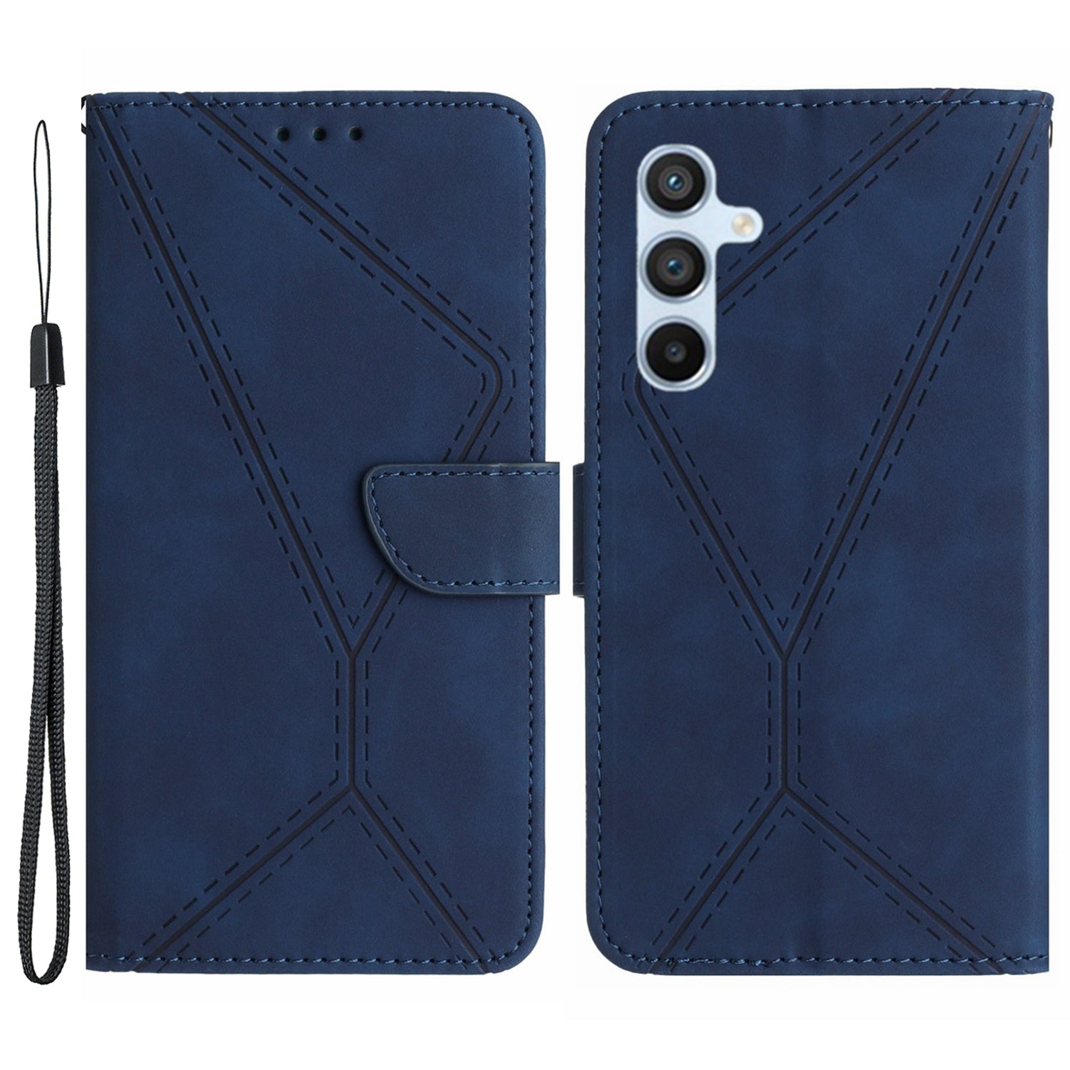 HT05 For Samsung Galaxy S23 FE Phone Case Wallet Imprinted Line Skin-touch PU Leather TPU Phone Stand Cover