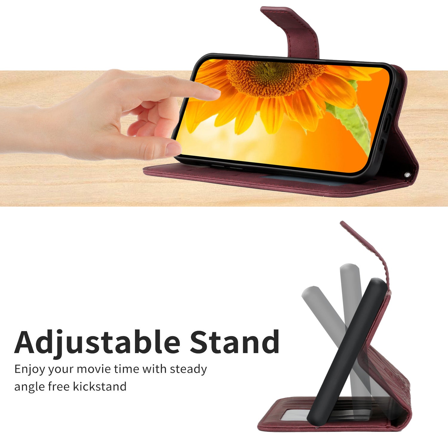 HT04 Leather Phone Case for Samsung Galaxy S23 FE Sunflower Pattern Flip Wallet Stand Cover with Hand Strap