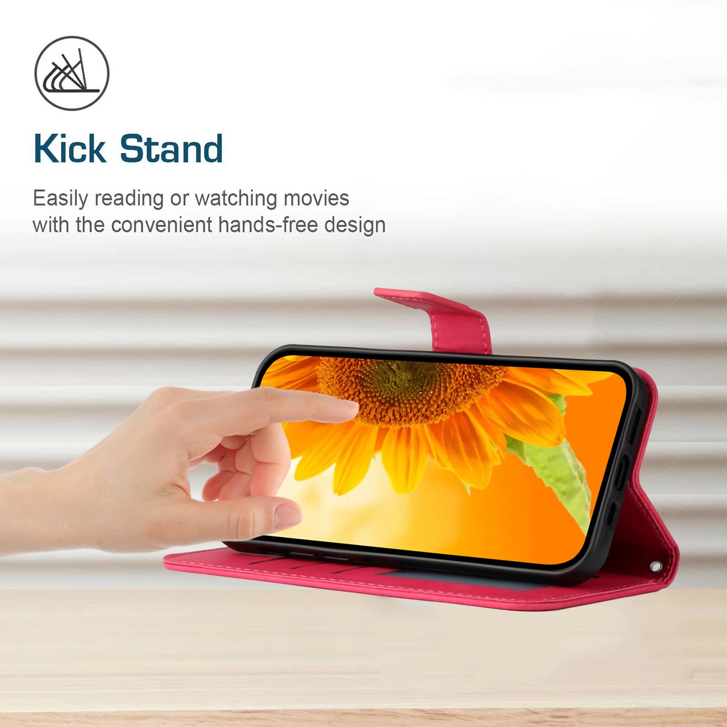 HT04 Leather Phone Case for Samsung Galaxy S23 FE Sunflower Pattern Flip Wallet Stand Cover with Hand Strap