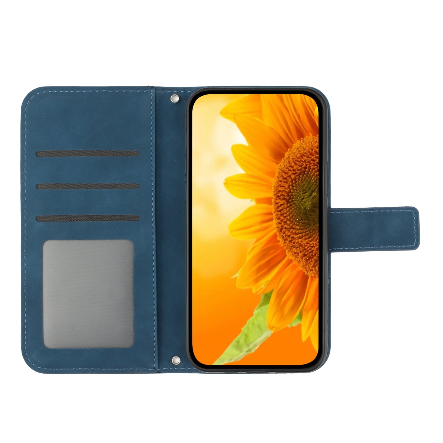 HT04 Leather Phone Case for Samsung Galaxy S23 FE Sunflower Pattern Flip Wallet Stand Cover with Hand Strap