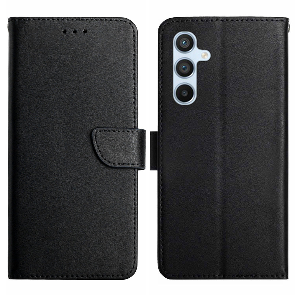 HT02 For Samsung Galaxy S23 FE Wallet Stand Case Genuine Cow Leather Nappa Texture Phone Cover