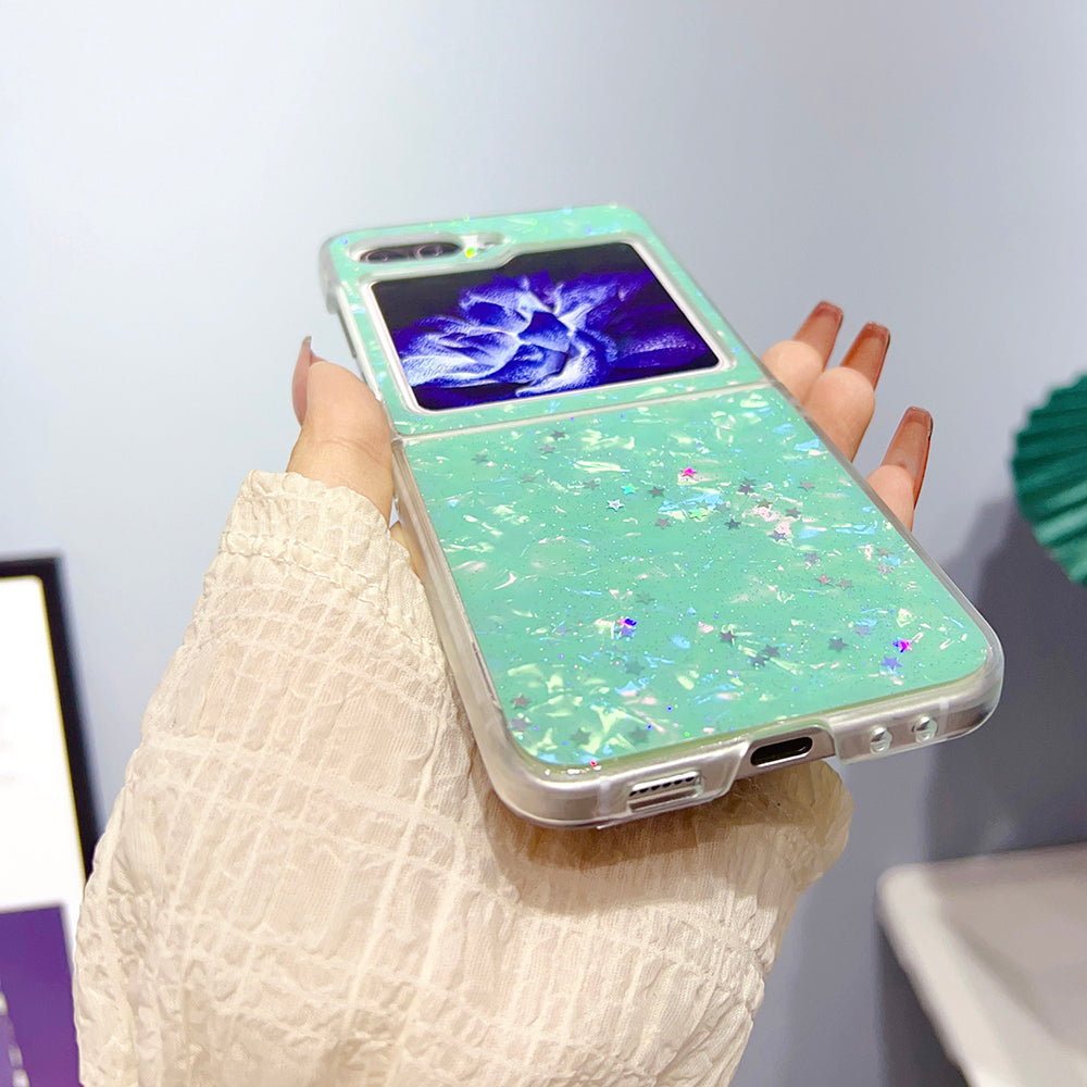 For Samsung Galaxy Z Flip5 5G Epoxy Glitter PC Phone Case Shell Pattern Protective Cover