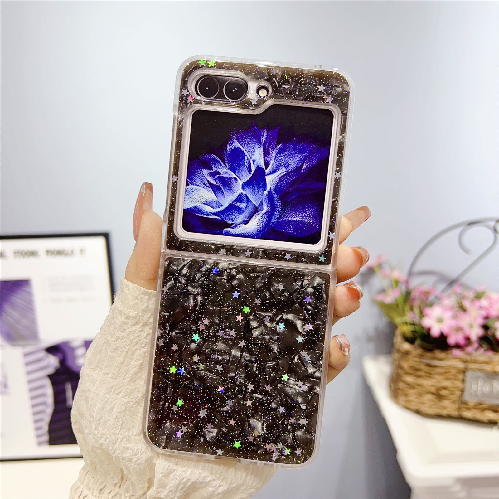 For Samsung Galaxy Z Flip5 5G Epoxy Glitter PC Phone Case Shell Pattern Protective Cover