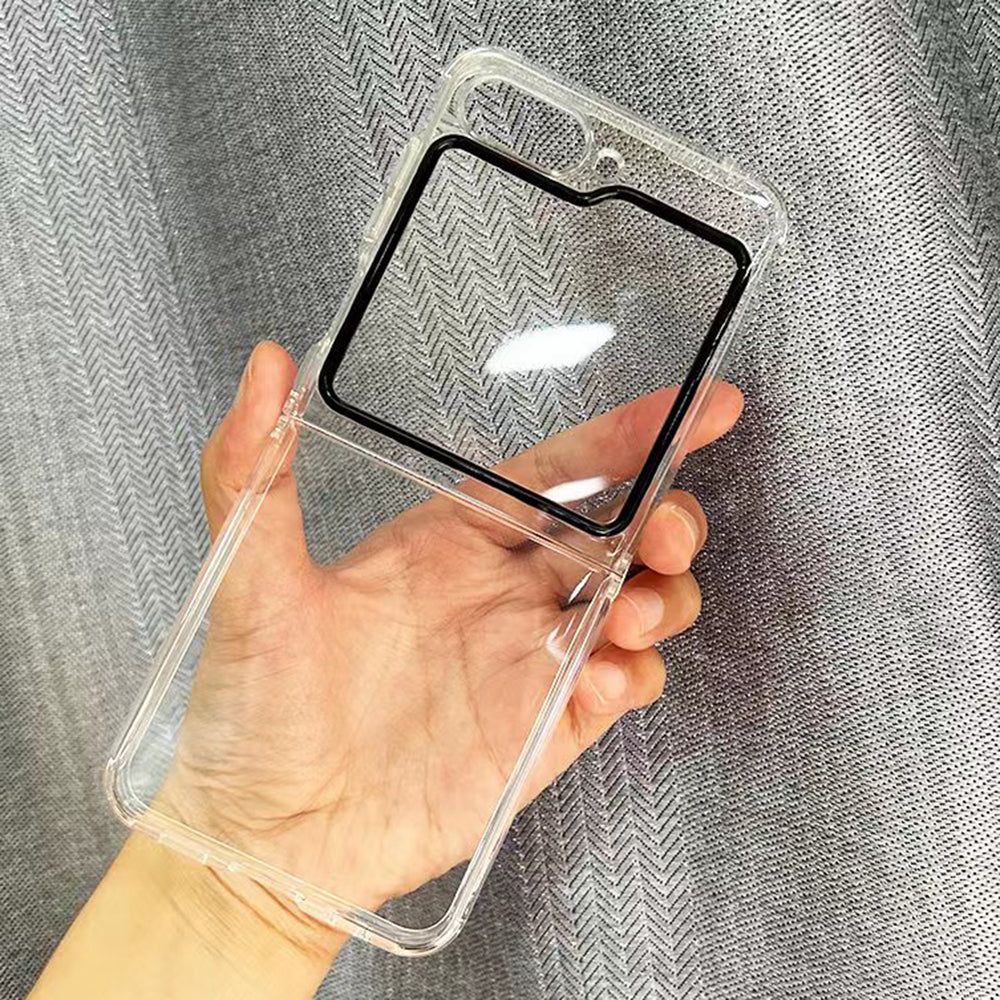 Transparent Case for Samsung Galaxy Z Flip5 5G , Shockproof Hinge TPU Phone Cover with Tempered Glass Lens Film