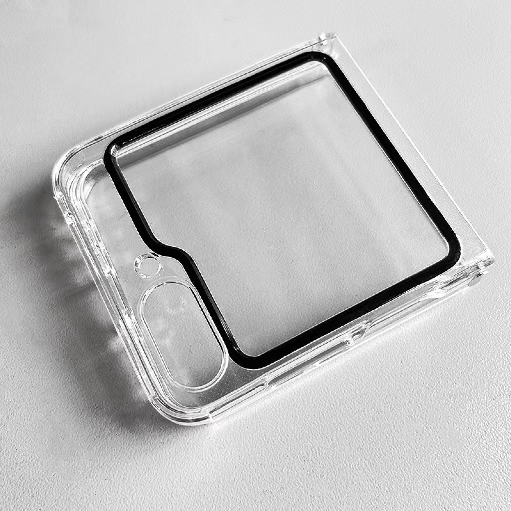 Transparent Case for Samsung Galaxy Z Flip5 5G , Shockproof Hinge TPU Phone Cover with Tempered Glass Lens Film