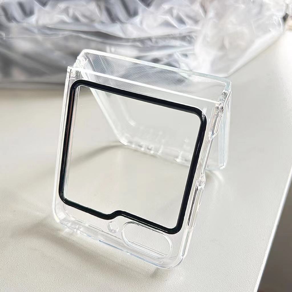 Transparent Case for Samsung Galaxy Z Flip5 5G , Shockproof Hinge TPU Phone Cover with Tempered Glass Lens Film