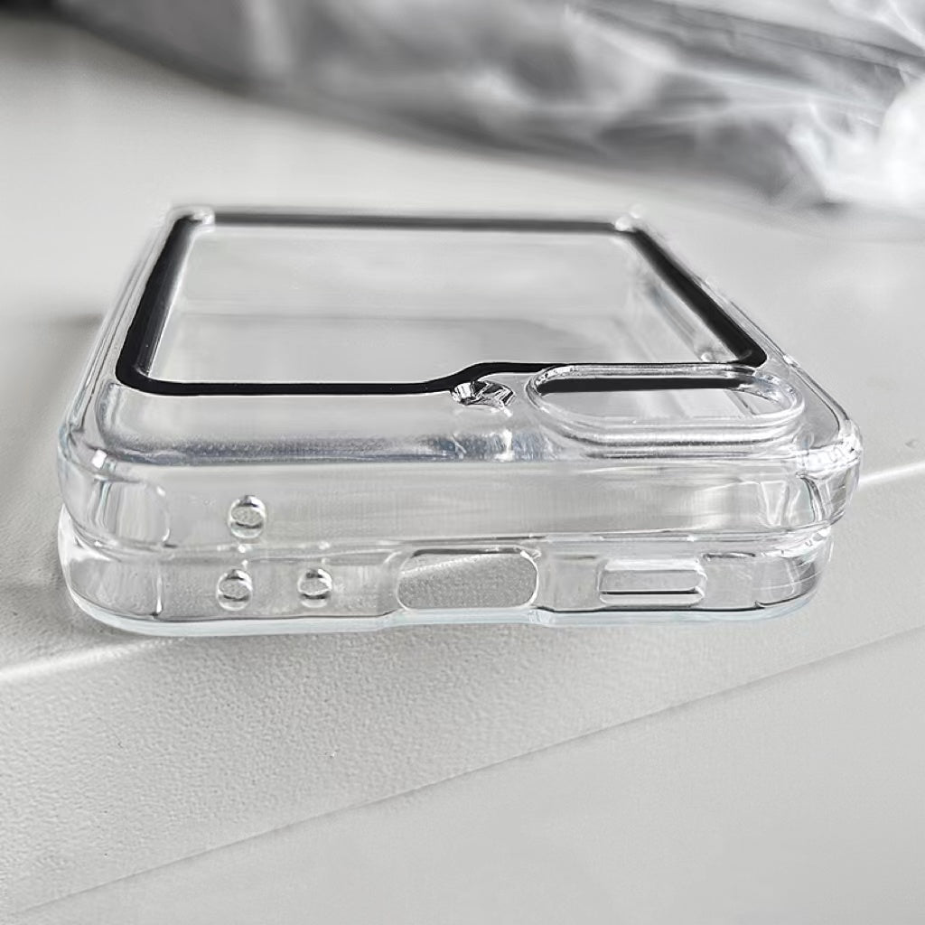 Transparent Case for Samsung Galaxy Z Flip5 5G , Shockproof Hinge TPU Phone Cover with Tempered Glass Lens Film