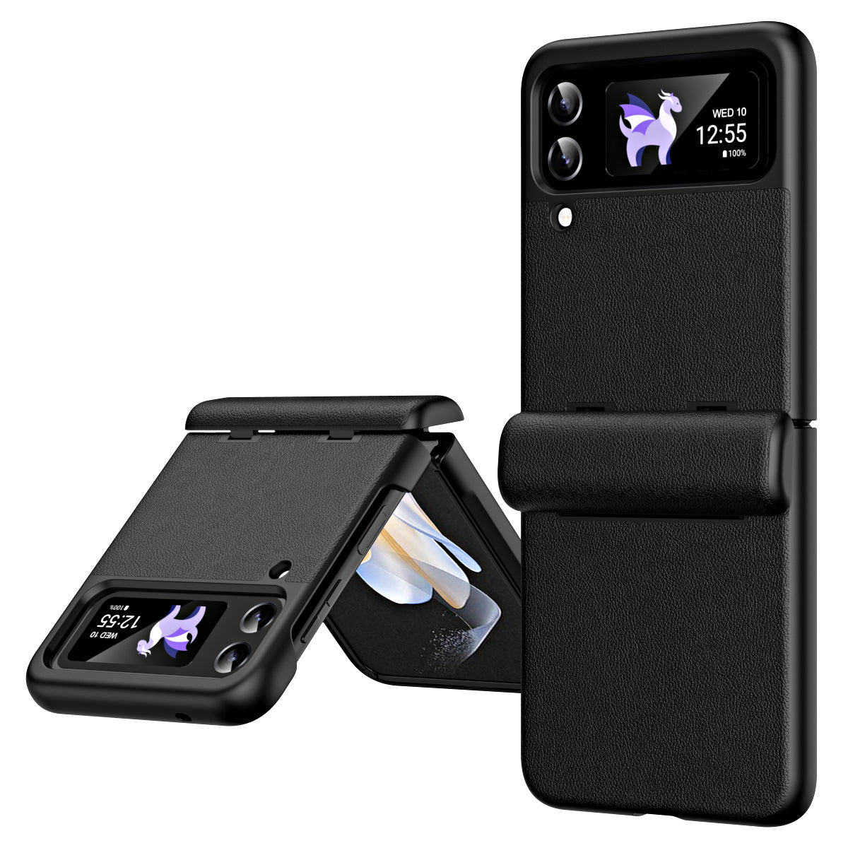 For Samsung Galaxy Z Flip4 5G Hinge Protection Phone Cover Textured PU Leather PC Anti-Scratch Case