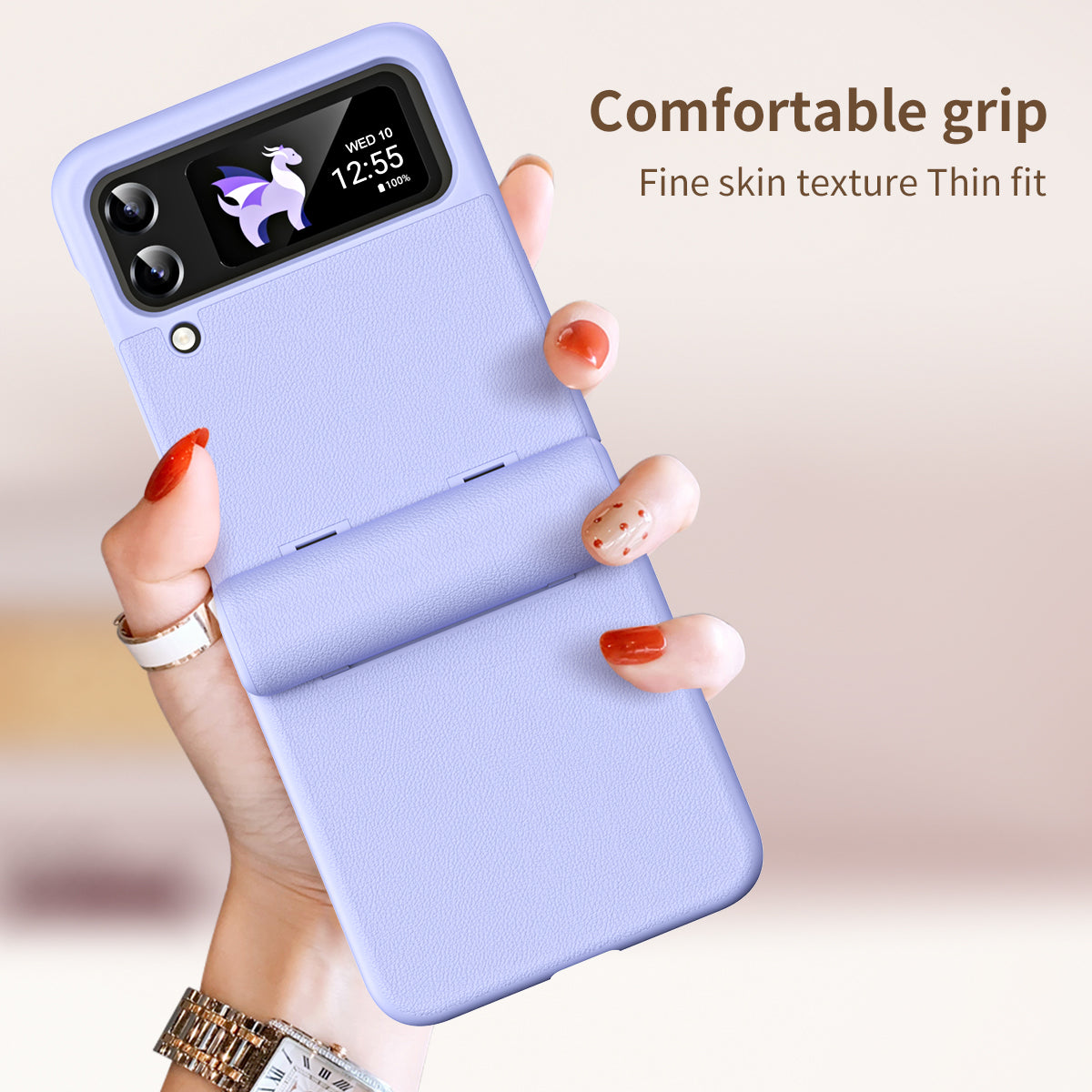 For Samsung Galaxy Z Flip4 5G Hinge Protection Phone Cover Textured PU Leather PC Anti-Scratch Case