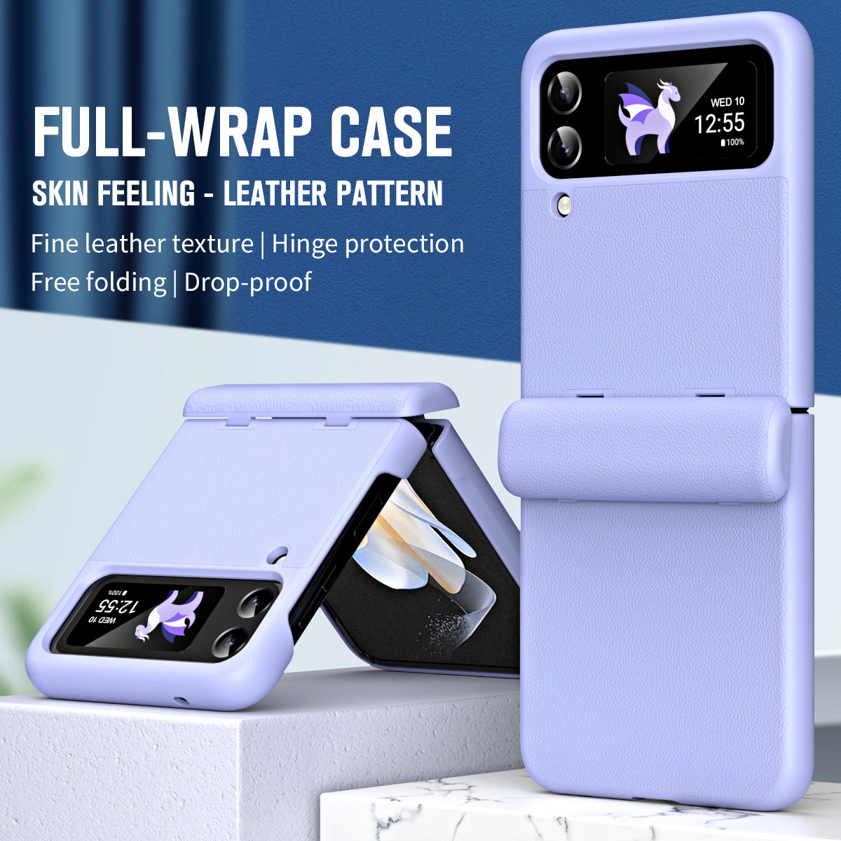 For Samsung Galaxy Z Flip4 5G Hinge Protection Phone Cover Textured PU Leather PC Anti-Scratch Case