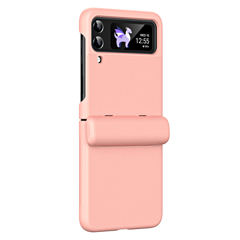 For Samsung Galaxy Z Flip4 5G Hinge Protection Phone Cover Textured PU Leather PC Anti-Scratch Case
