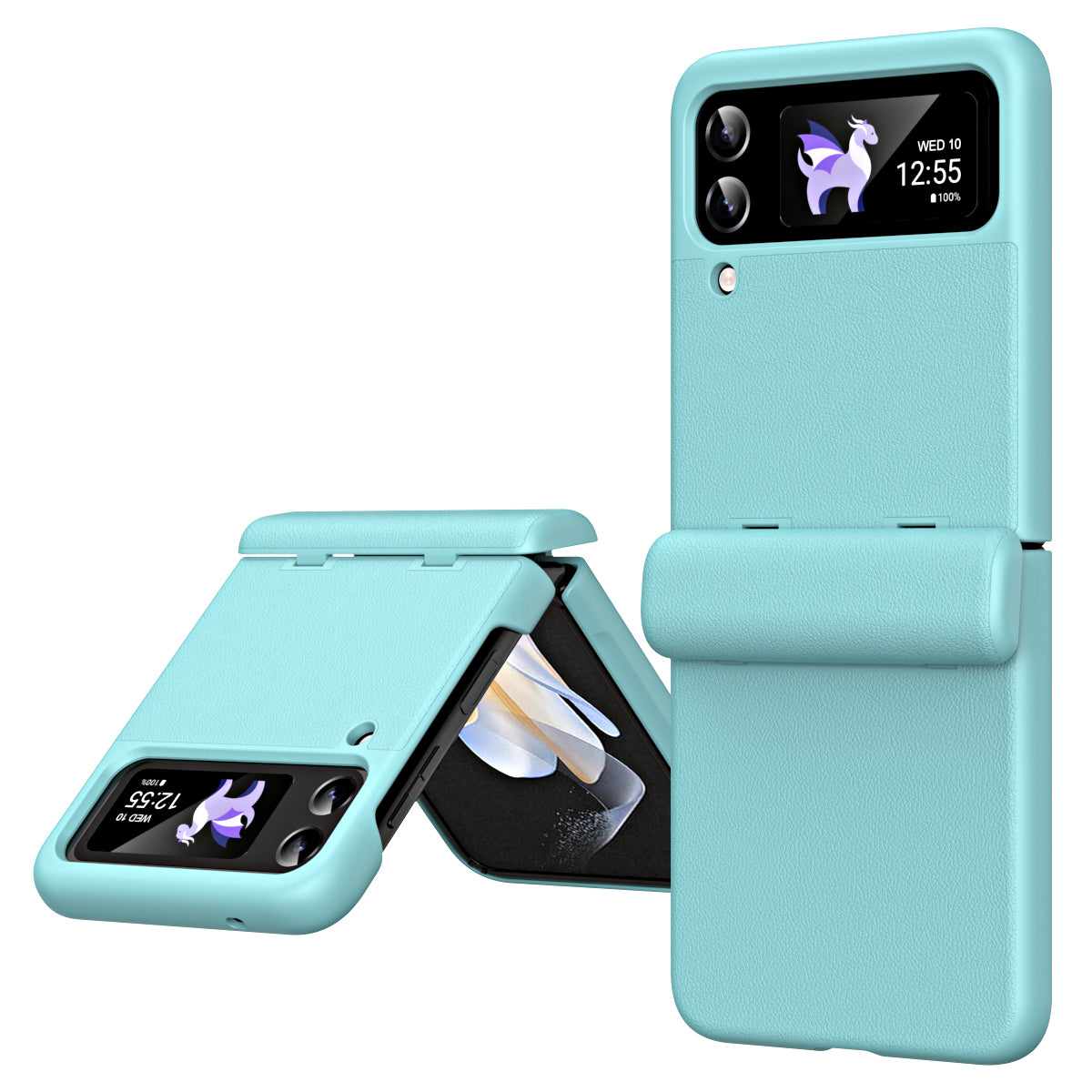 For Samsung Galaxy Z Flip4 5G Hinge Protection Phone Cover Textured PU Leather PC Anti-Scratch Case