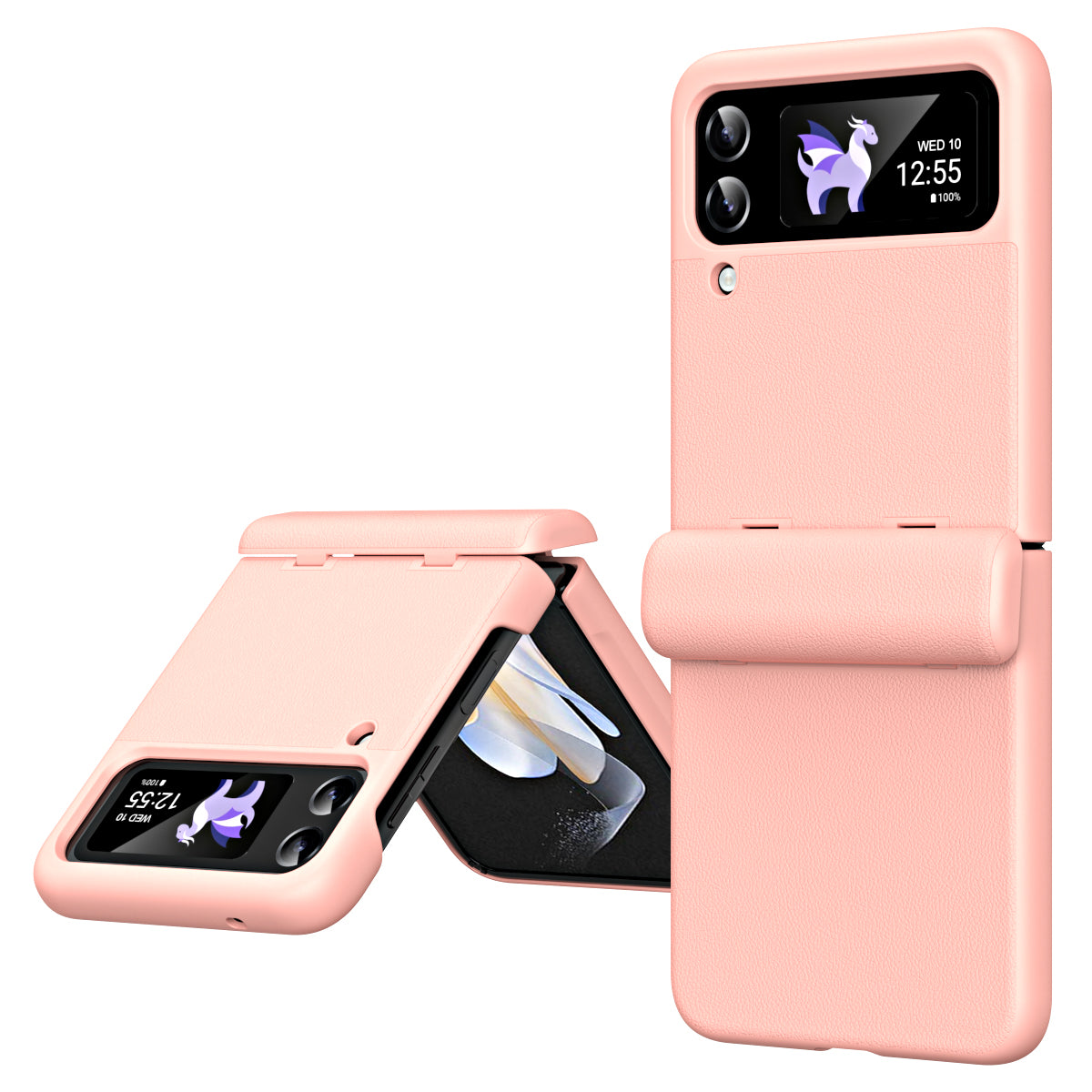 For Samsung Galaxy Z Flip3 5G One Piece Design Case Textured PU Leather PC Phone Cover with Hinge Protection