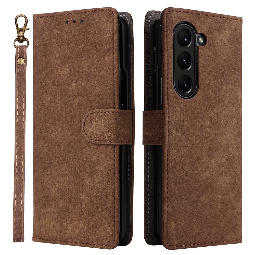PU Leather Case for Samsung Galaxy Z Fold5 5G RFID Blocking Wallet Phone Cover with Strap