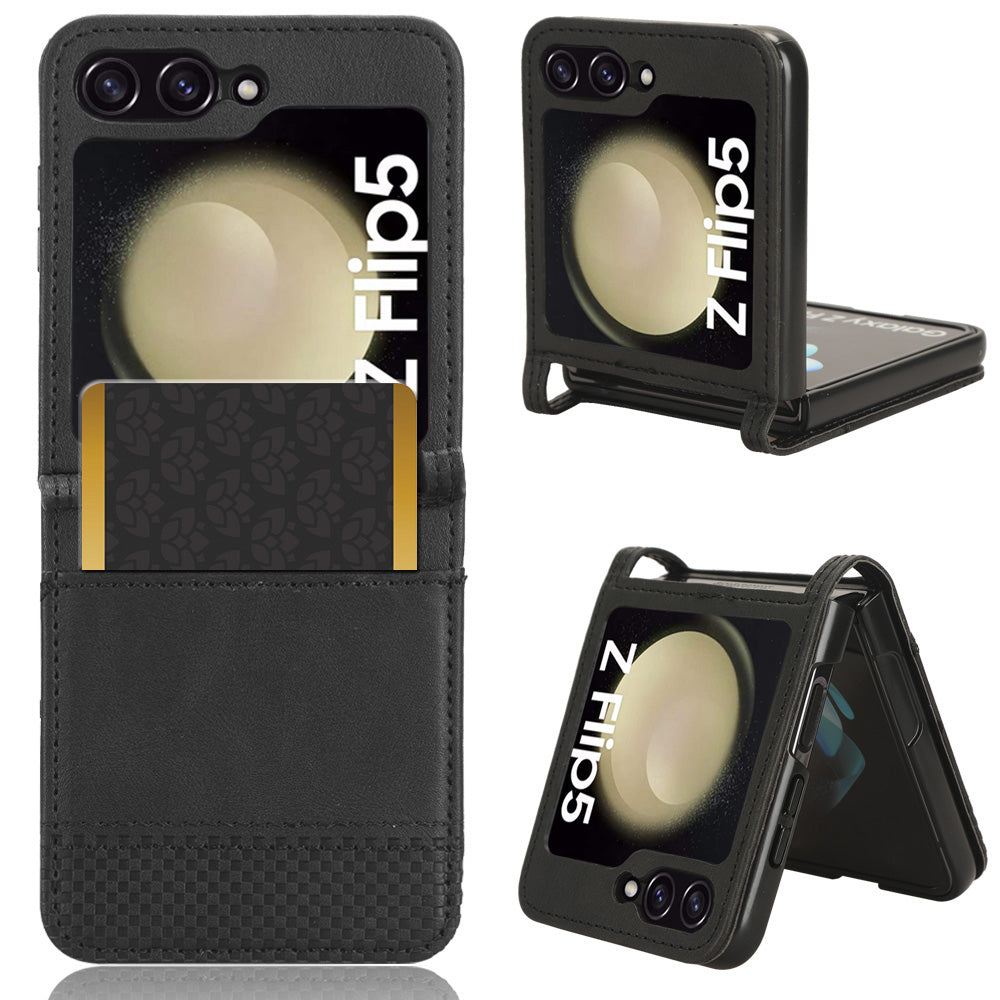 For Samsung Galaxy Z Flip5 5G Retro Texture Phone Case PU Leather Hard PC One-Piece Design Cover with Card Slot