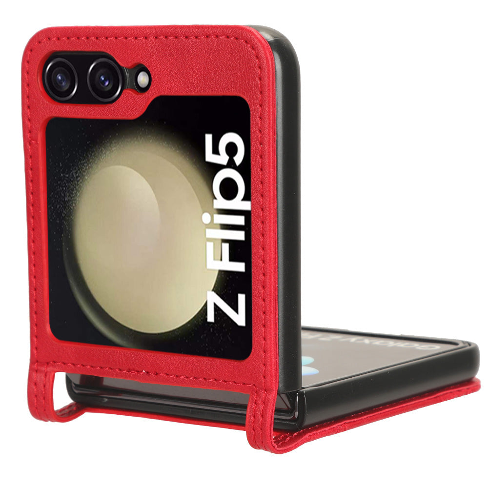 For Samsung Galaxy Z Flip5 5G Retro Texture Phone Case PU Leather Hard PC One-Piece Design Cover with Card Slot