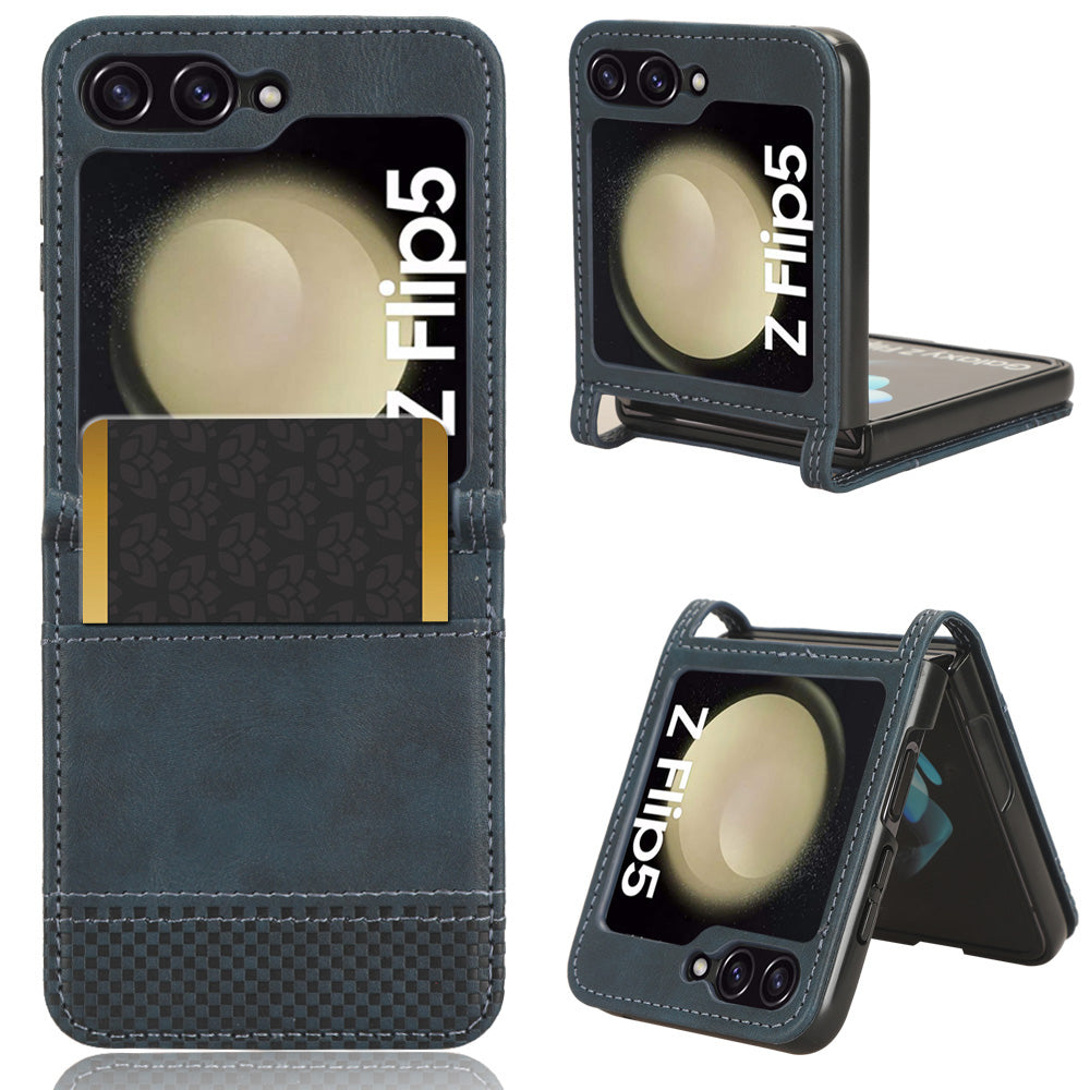 For Samsung Galaxy Z Flip5 5G Retro Texture Phone Case PU Leather Hard PC One-Piece Design Cover with Card Slot