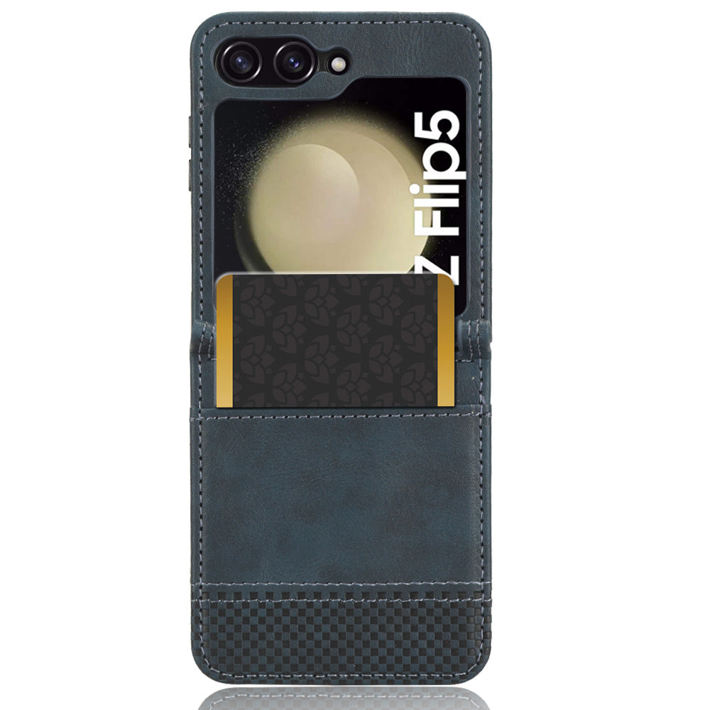 For Samsung Galaxy Z Flip5 5G Retro Texture Phone Case PU Leather Hard PC One-Piece Design Cover with Card Slot