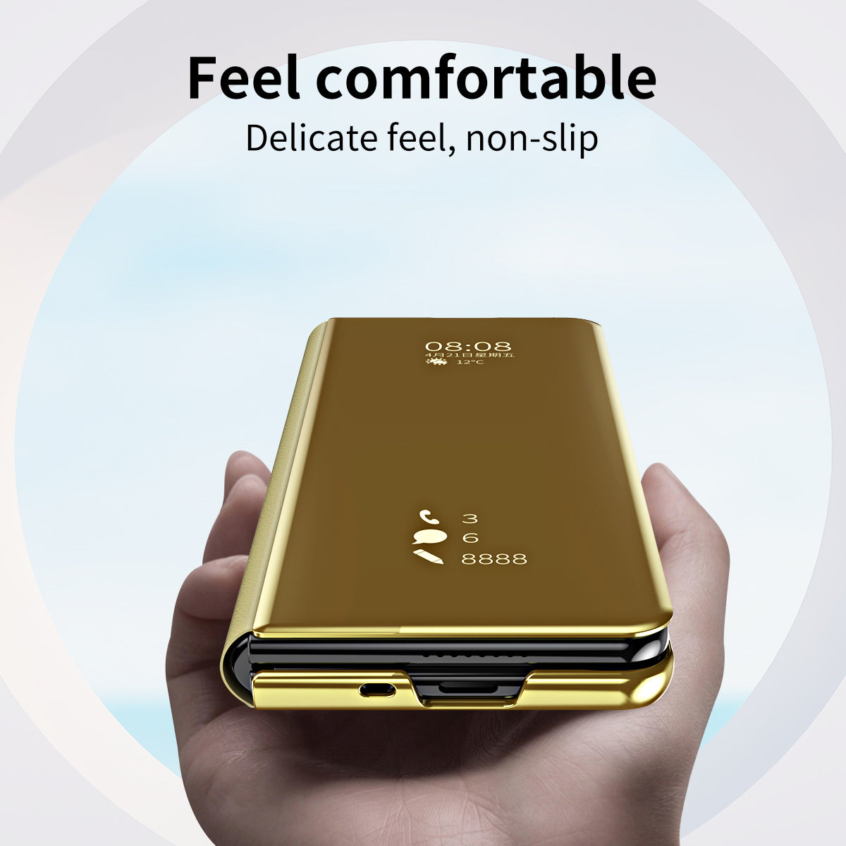 For Samsung Galaxy Z Fold5 5G Mirror Surface Phone Case PU Leather Stand Electroplating Cover