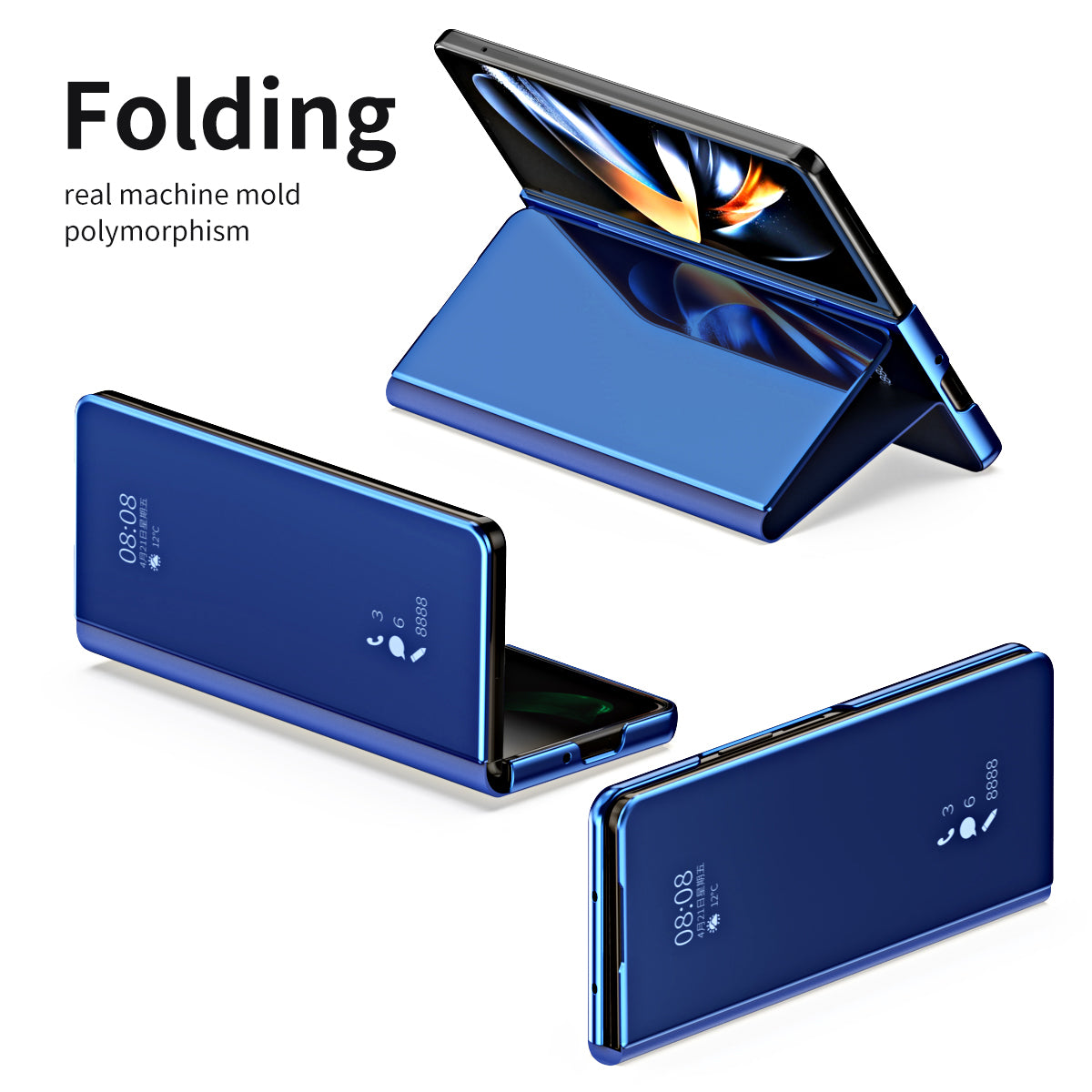 For Samsung Galaxy Z Fold5 5G Mirror Surface Phone Case PU Leather Stand Electroplating Cover
