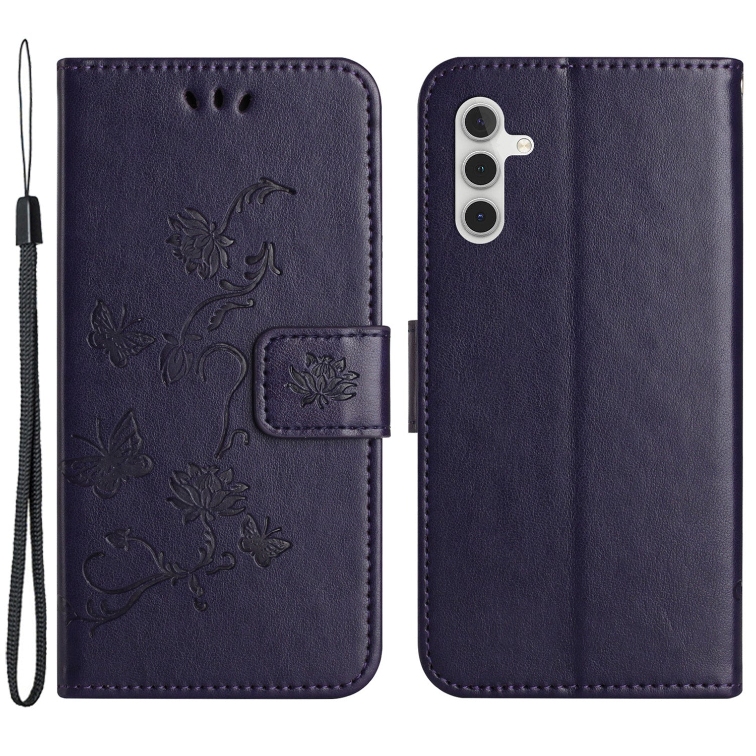 Til Samsung Galaxy A25 5G Ridsesikkert PU-læder Sommerfugleblomst præget pung Telefon Etui Stand Cover