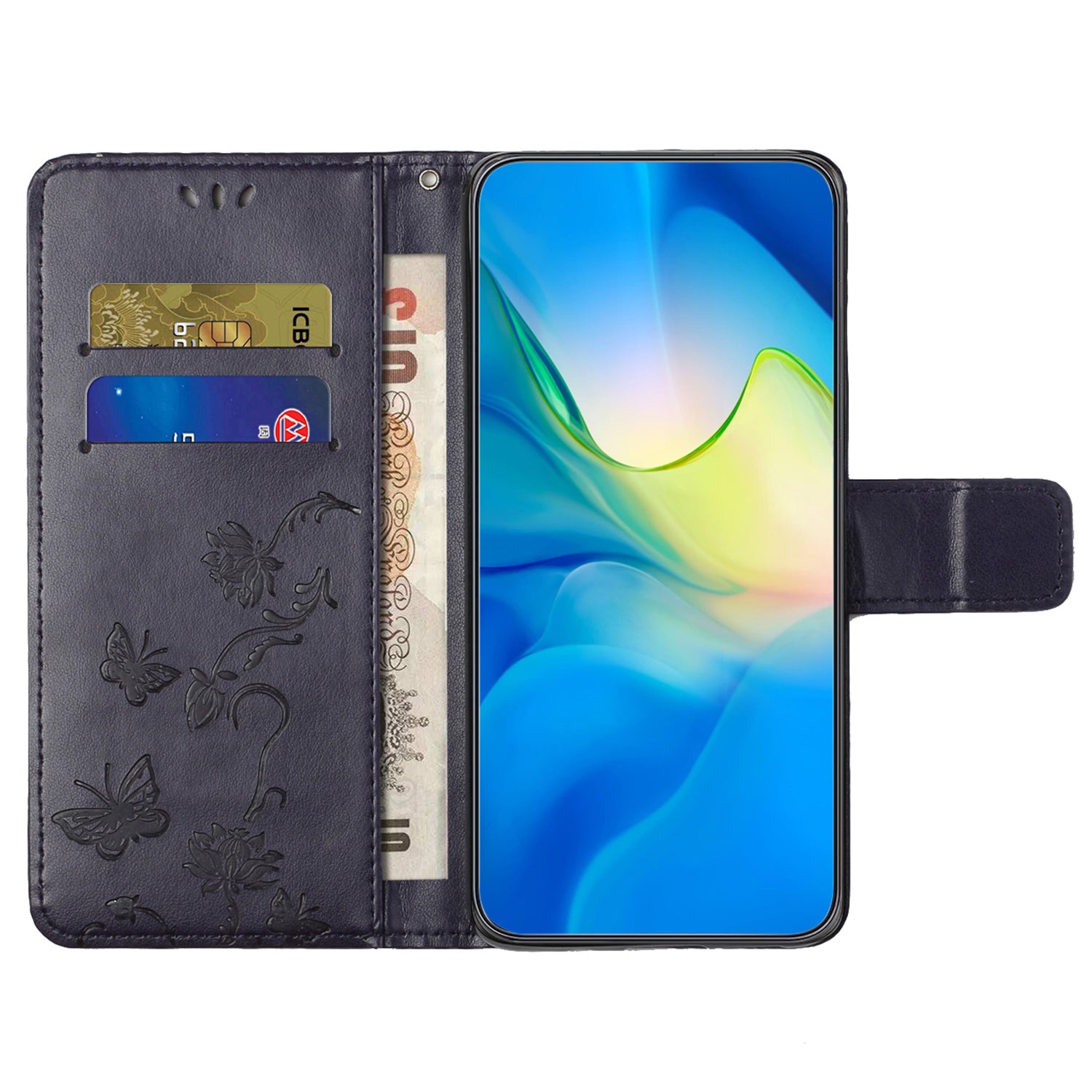 Til Samsung Galaxy A25 5G Ridsesikkert PU-læder Sommerfugleblomst præget pung Telefon Etui Stand Cover