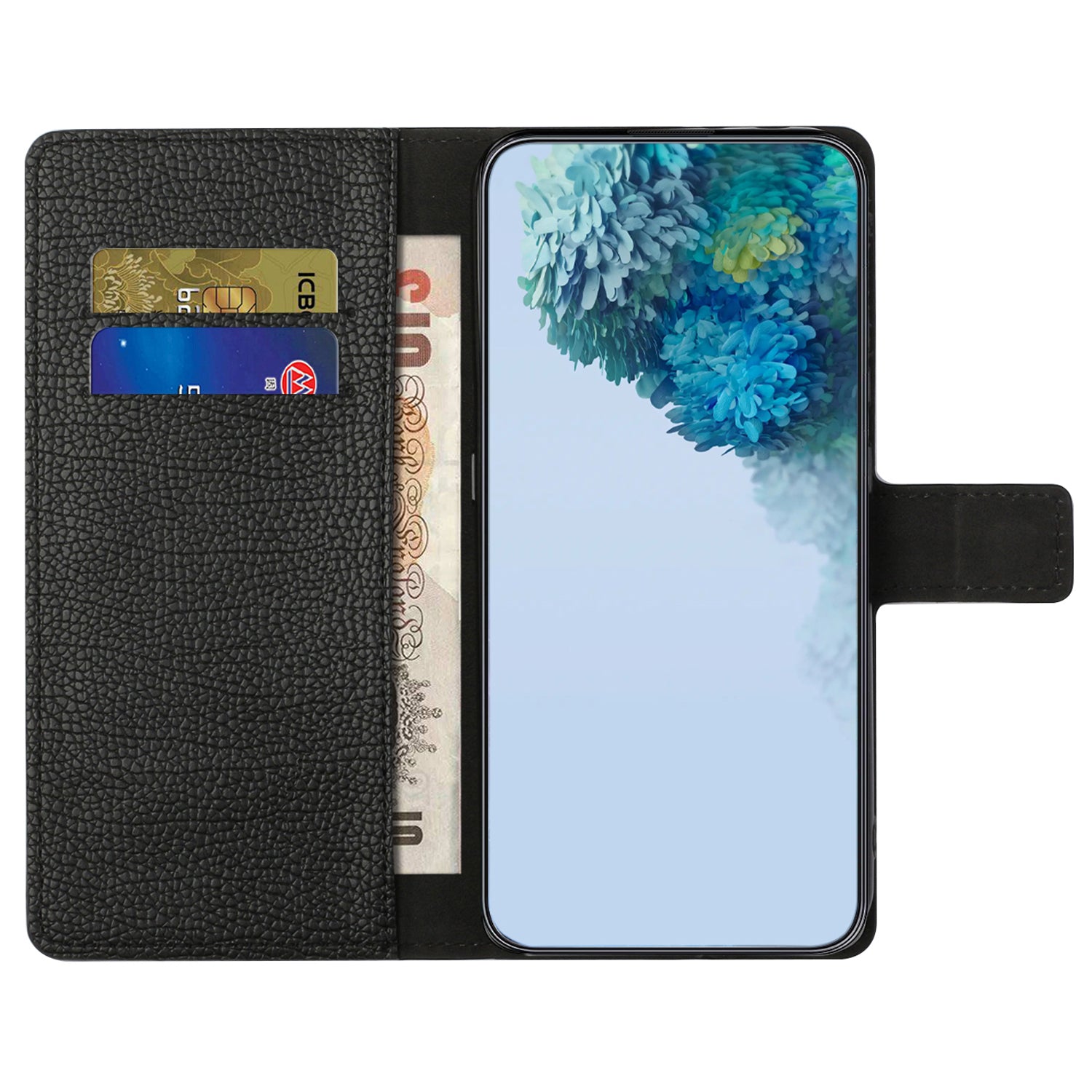 For Samsung Galaxy A25 5G Anti-Fingerprint Phone Case Litchi Texture PU Leather Wallet Stand Cover - Black