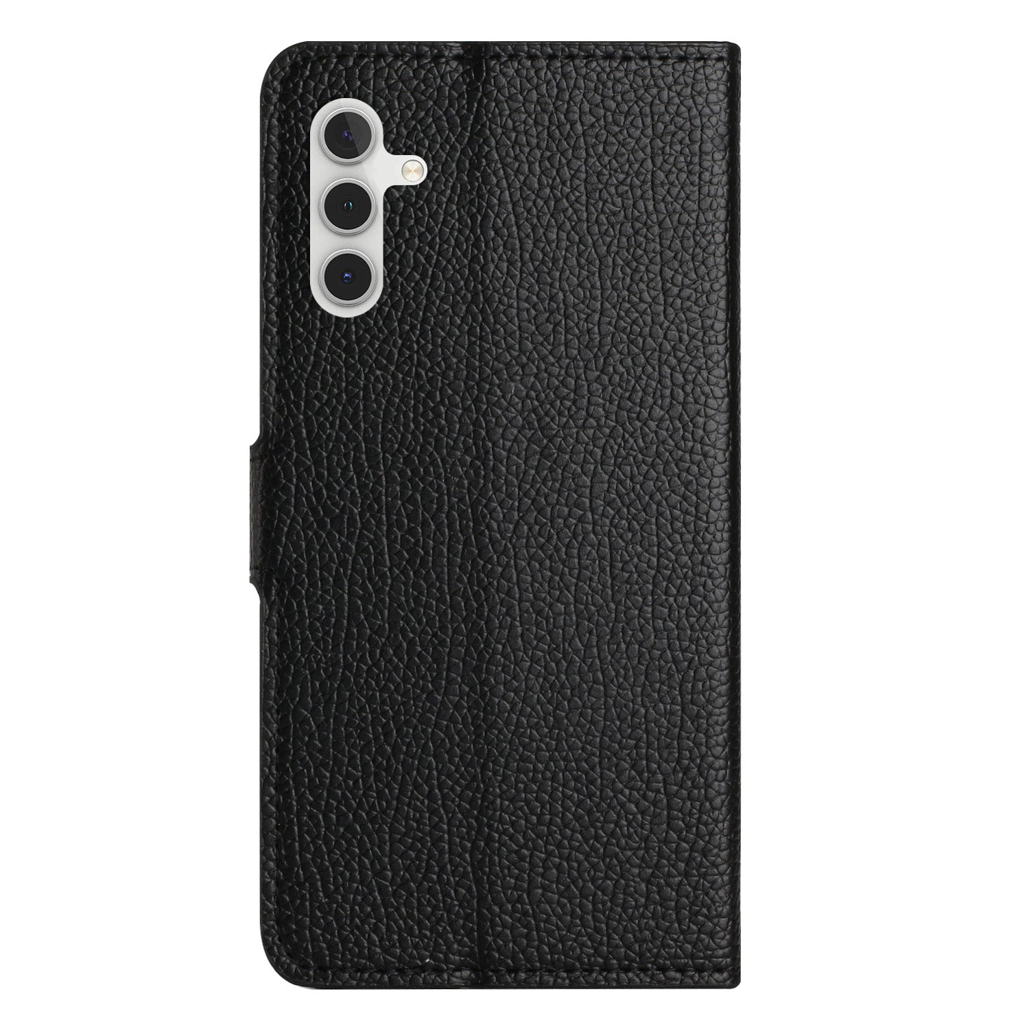 For Samsung Galaxy A25 5G Anti-Fingerprint Phone Case Litchi Texture PU Leather Wallet Stand Cover - Black