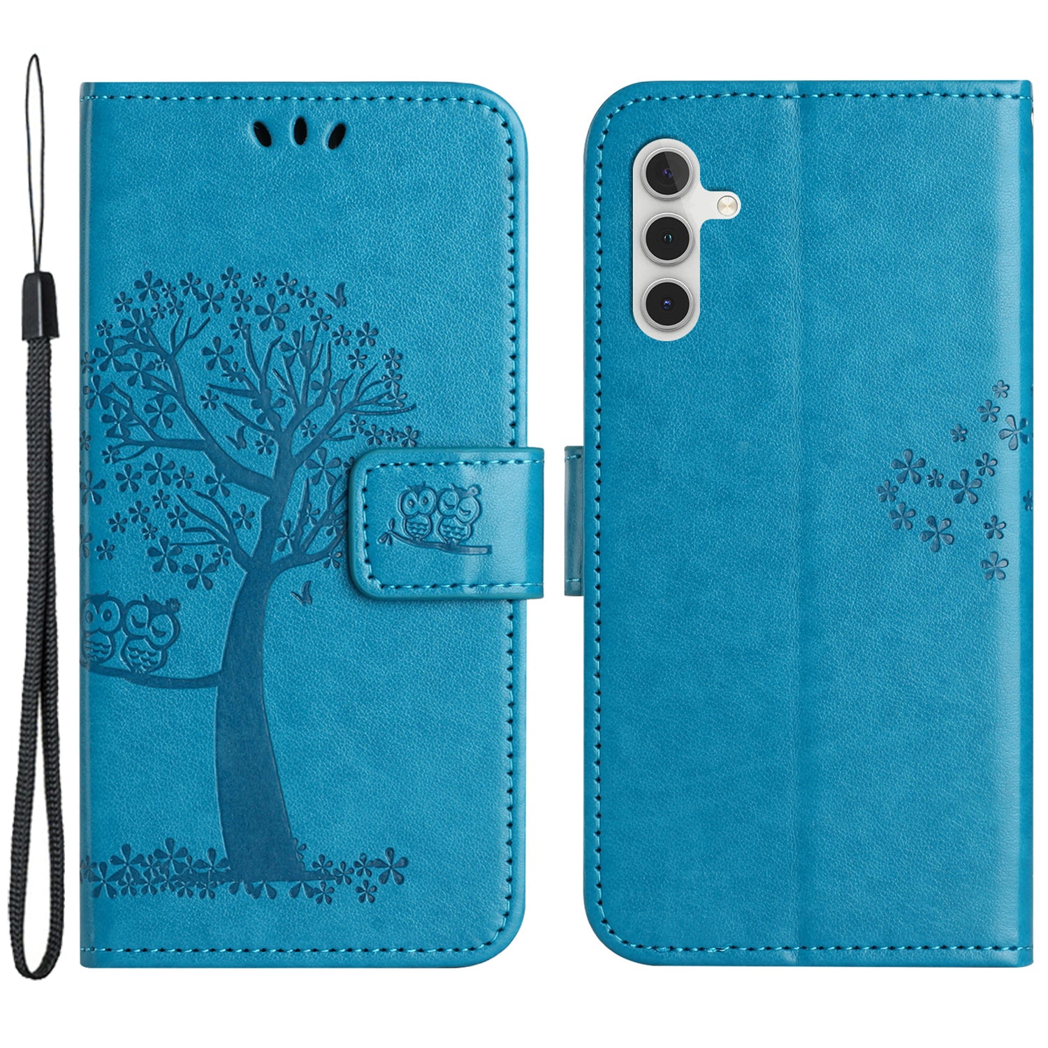 PU Leather Wallet Case for Samsung Galaxy A25 5G Owl Tree Imprinted Foldable Stand Phone Cover