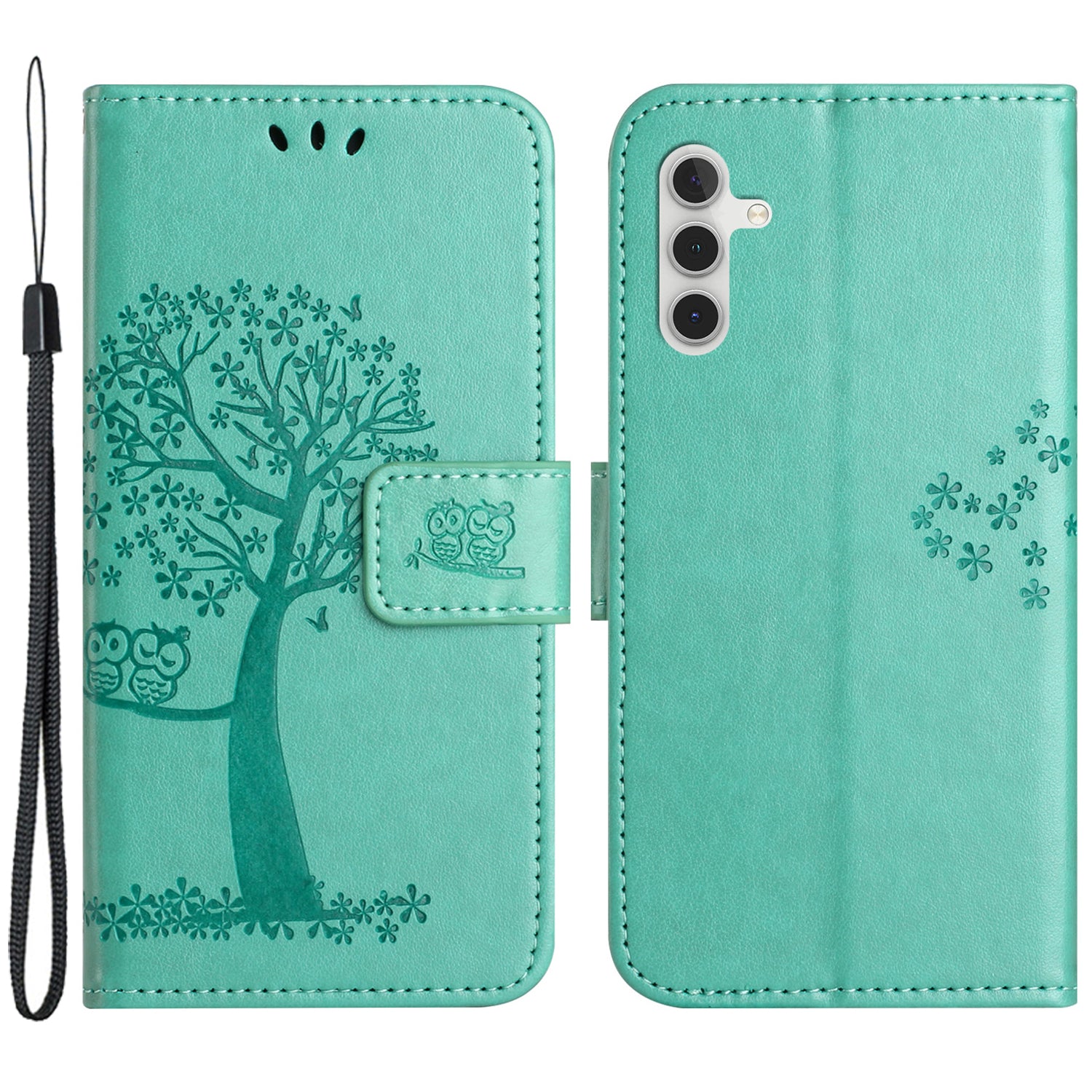 PU Leather Wallet Case for Samsung Galaxy A25 5G Owl Tree Imprinted Foldable Stand Phone Cover