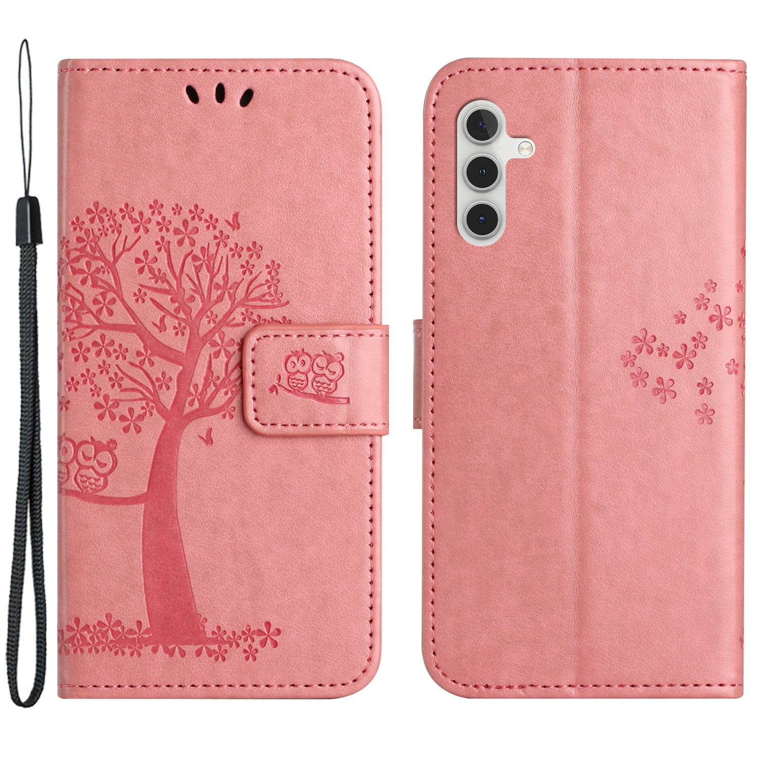 PU Leather Wallet Case for Samsung Galaxy A25 5G Owl Tree Imprinted Foldable Stand Phone Cover