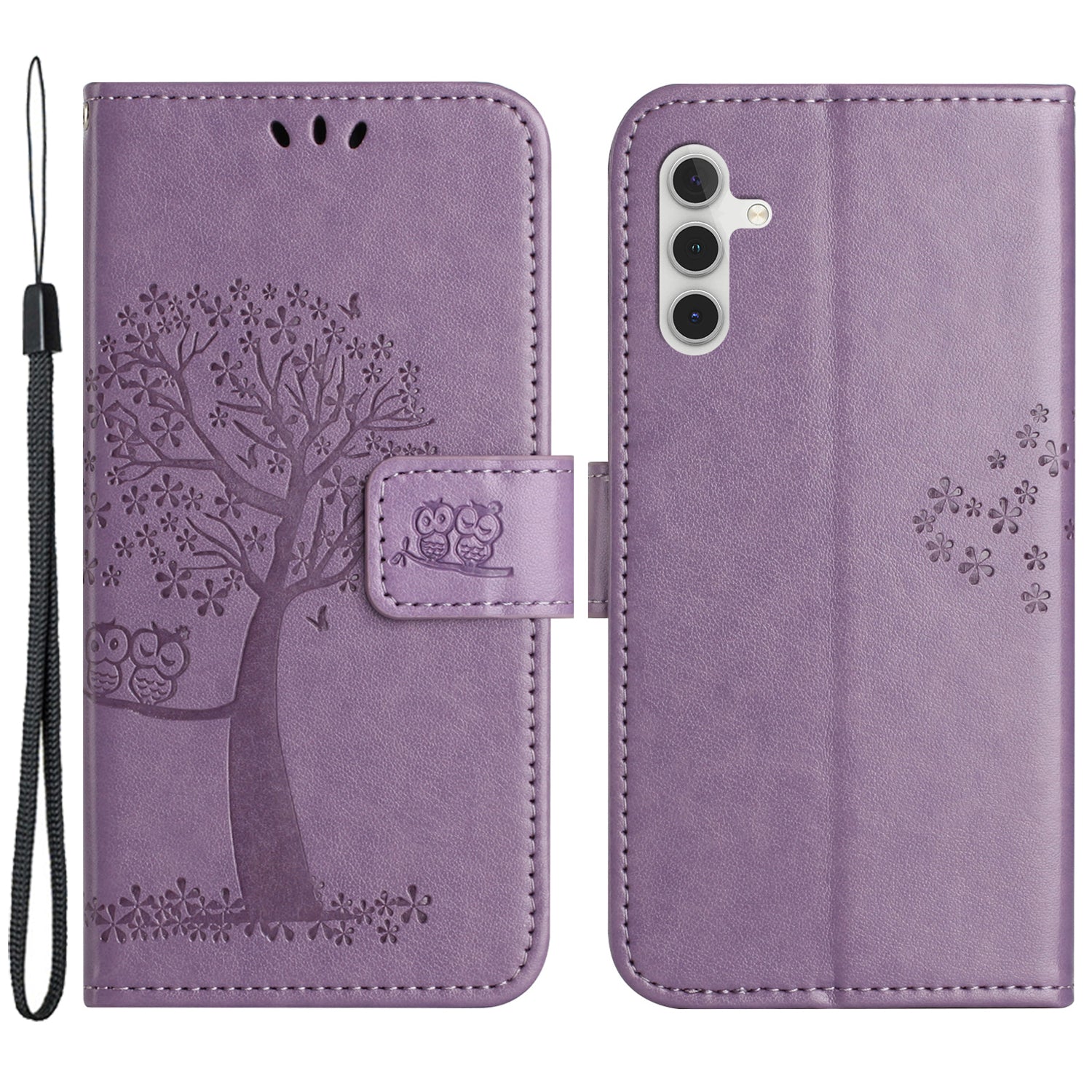 PU Leather Wallet Case for Samsung Galaxy A25 5G Owl Tree Imprinted Foldable Stand Phone Cover