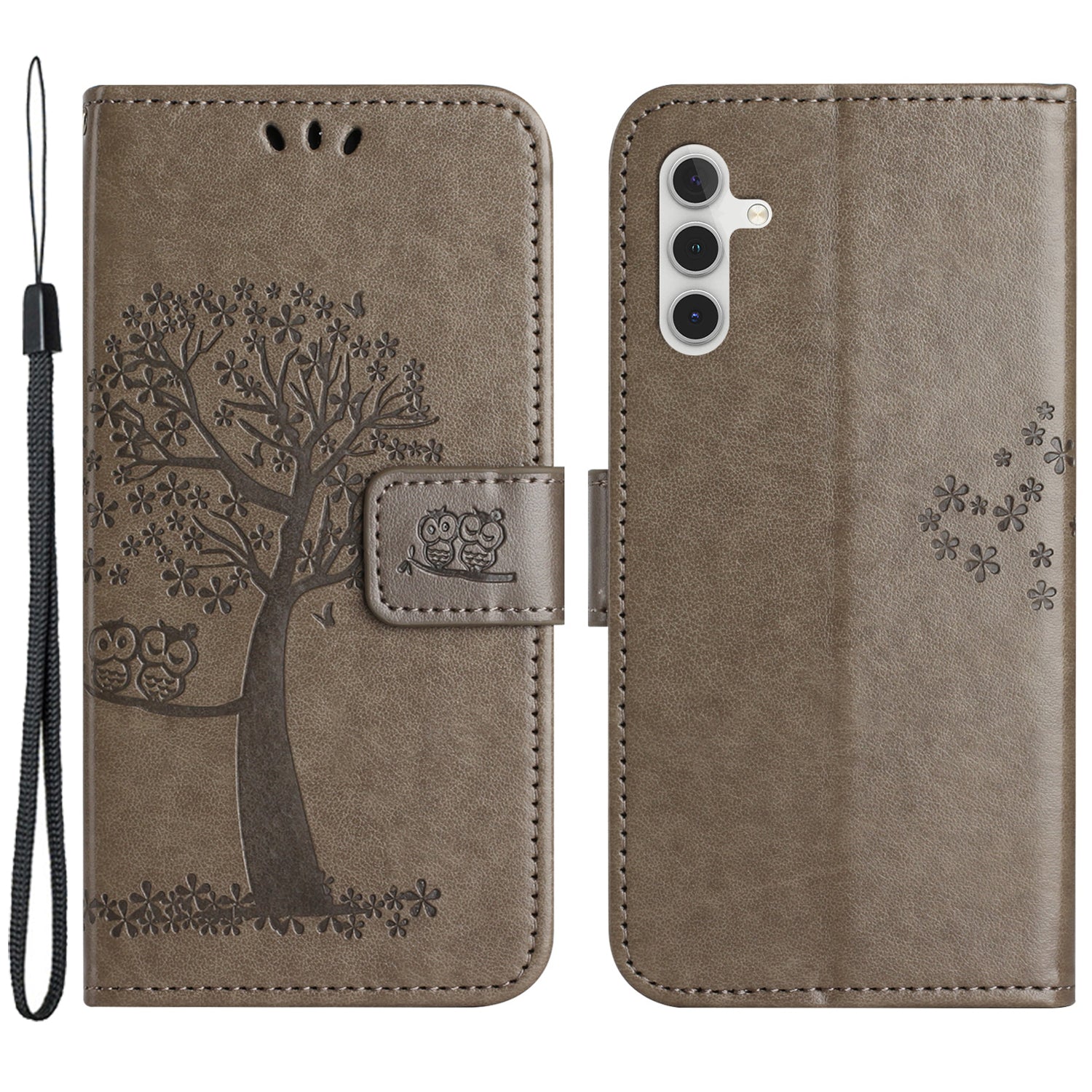 PU Leather Wallet Case for Samsung Galaxy A25 5G Owl Tree Imprinted Foldable Stand Phone Cover