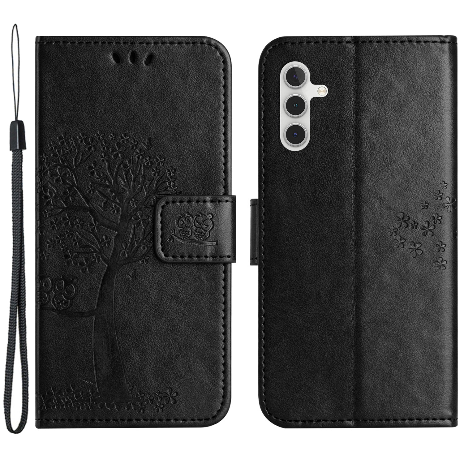 PU Leather Wallet Case for Samsung Galaxy A25 5G Owl Tree Imprinted Foldable Stand Phone Cover