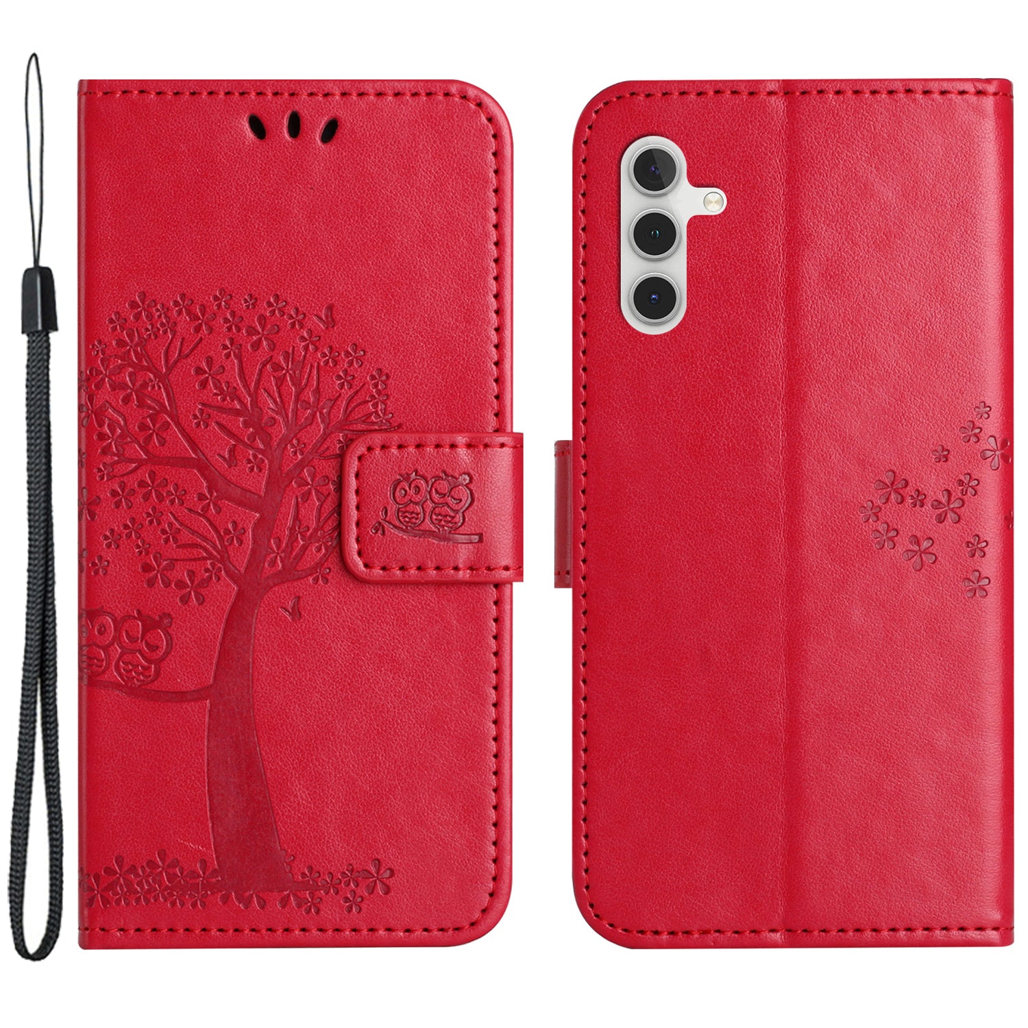 PU Leather Wallet Case for Samsung Galaxy A25 5G Owl Tree Imprinted Foldable Stand Phone Cover