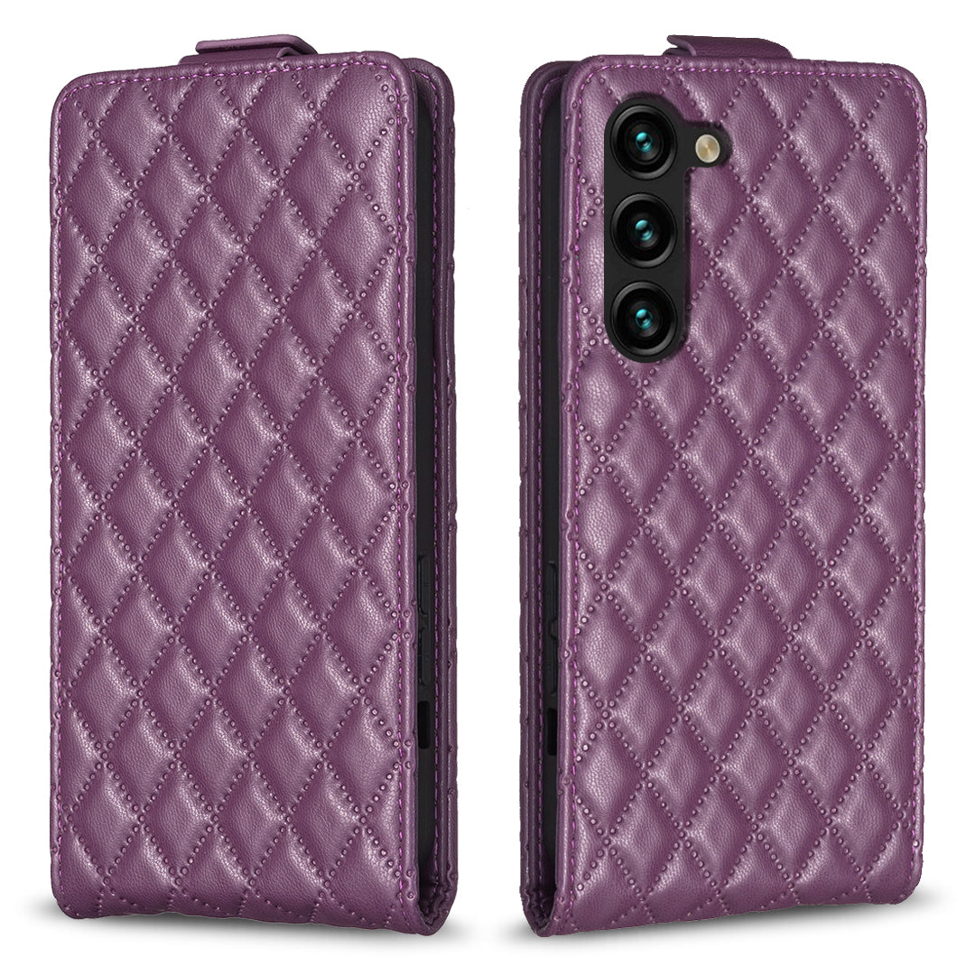 BF30 Cellphone Case for Samsung Galaxy S23 Vertical Flip Stand Card Slots Imprinted Leather Phone Cover