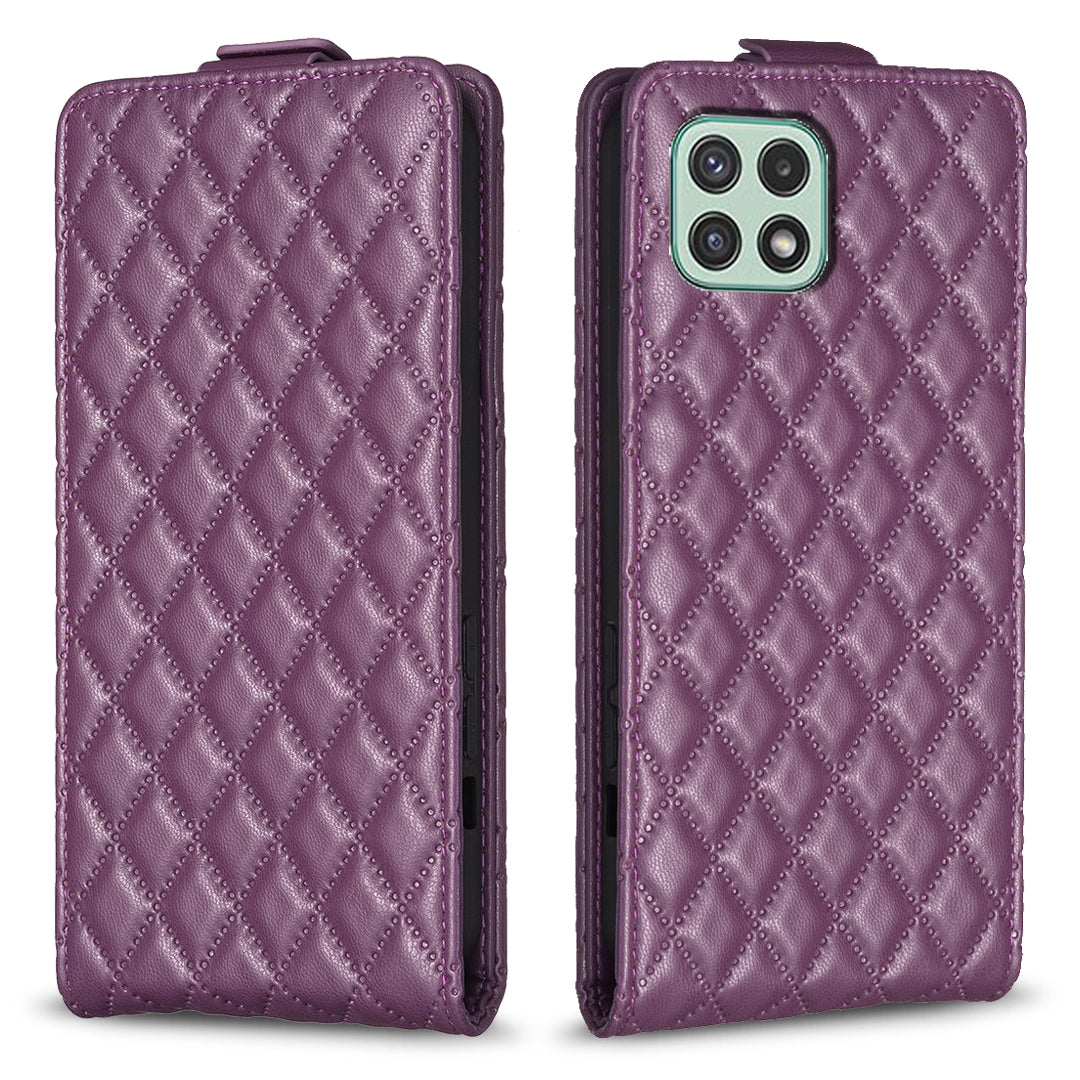 BF30 For Samsung Galaxy A22 5G (EU Version) Vertical Flip Card Holder Cover Imprinted Leather Stand Phone Case