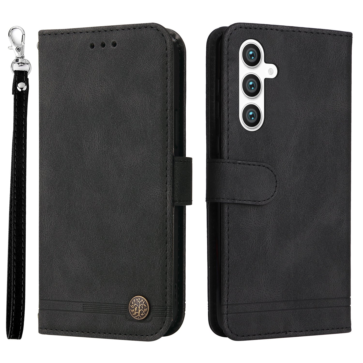 For Samsung Galaxy S23 FE Dustproof Phone Cover Imprinted Lines Stand Wallet Skin-touch PU Leather Case