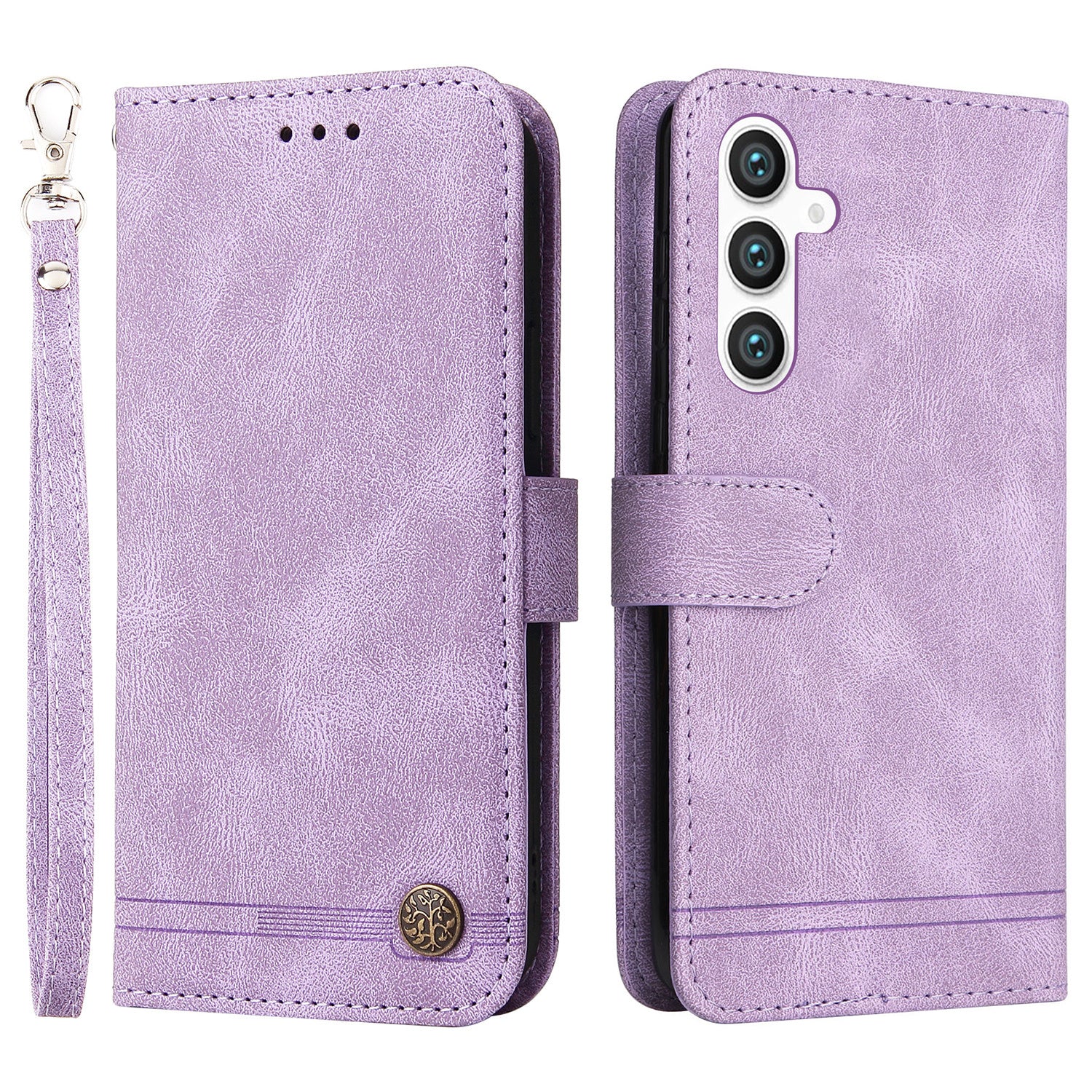 For Samsung Galaxy S23 FE Dustproof Phone Cover Imprinted Lines Stand Wallet Skin-touch PU Leather Case
